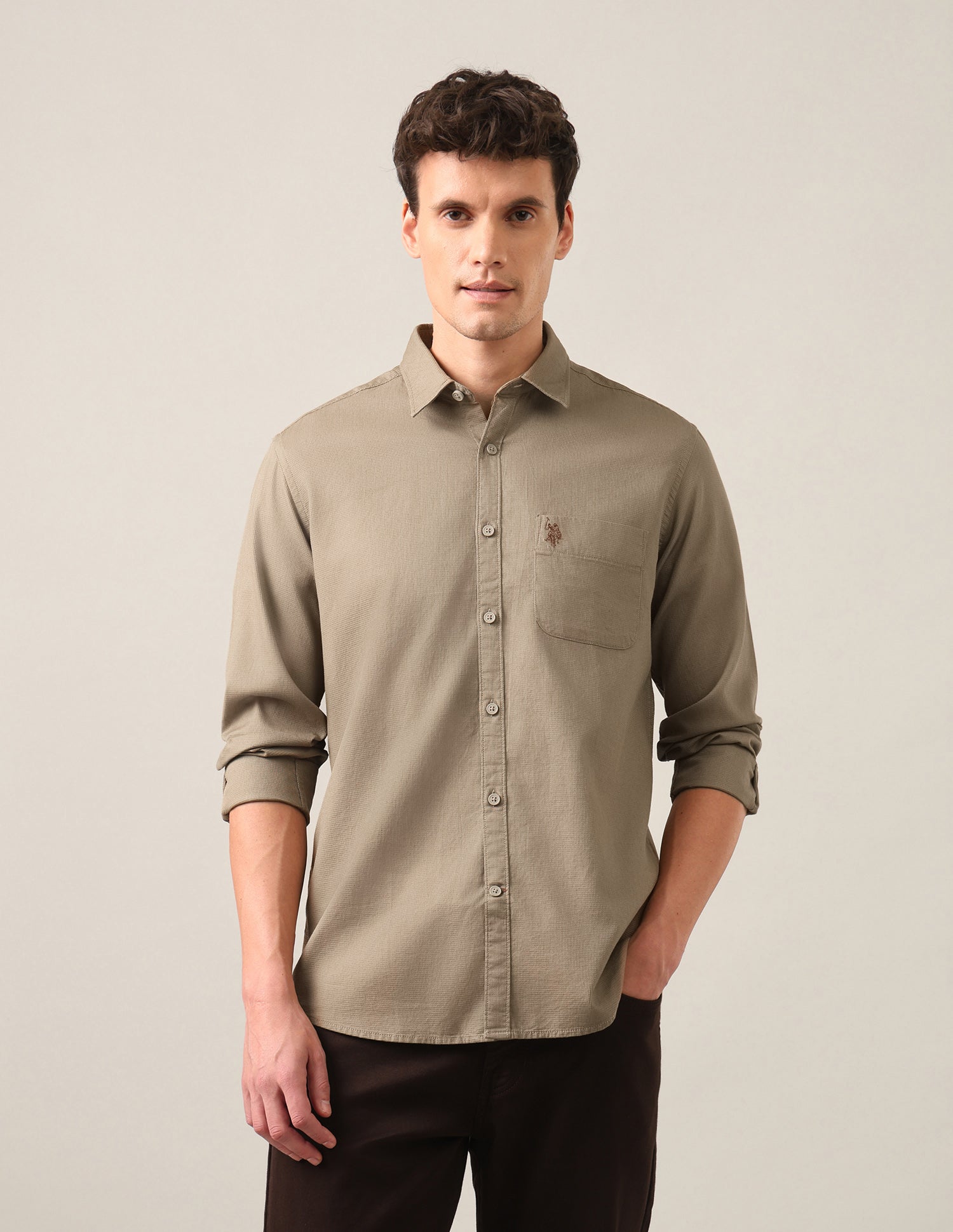 Textured Dobby Shirt Khaki - U.S. Polo Assn. India | Large