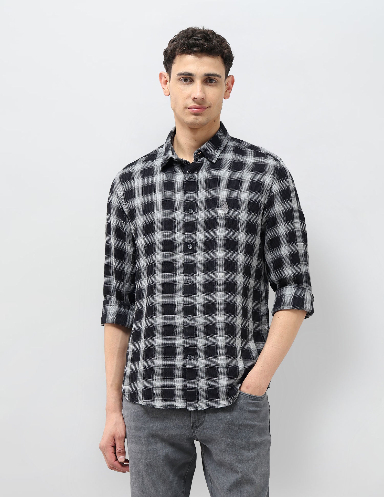 Tartan Checked Monochrome Shirt Black - U.S. POLO ASSN. | Large