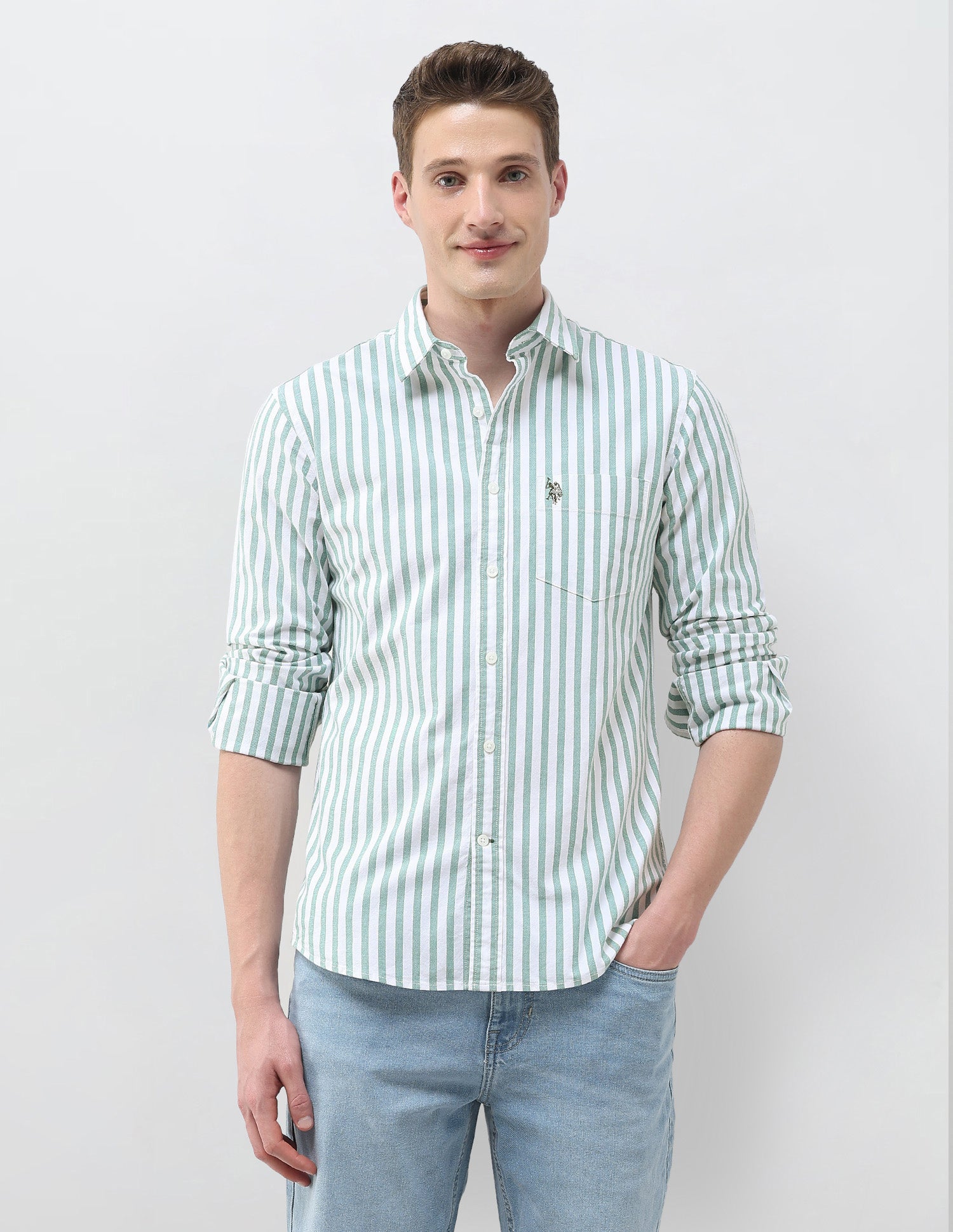 Oxford Vertical Striped Shirt Grey - U.S. Polo Assn. India | Large