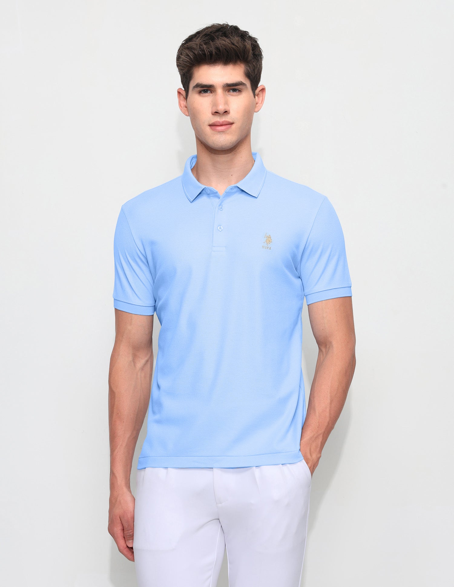 Solid Slim Fit Polo Shirt Light Blue - U.S. Polo Assn. India | Large