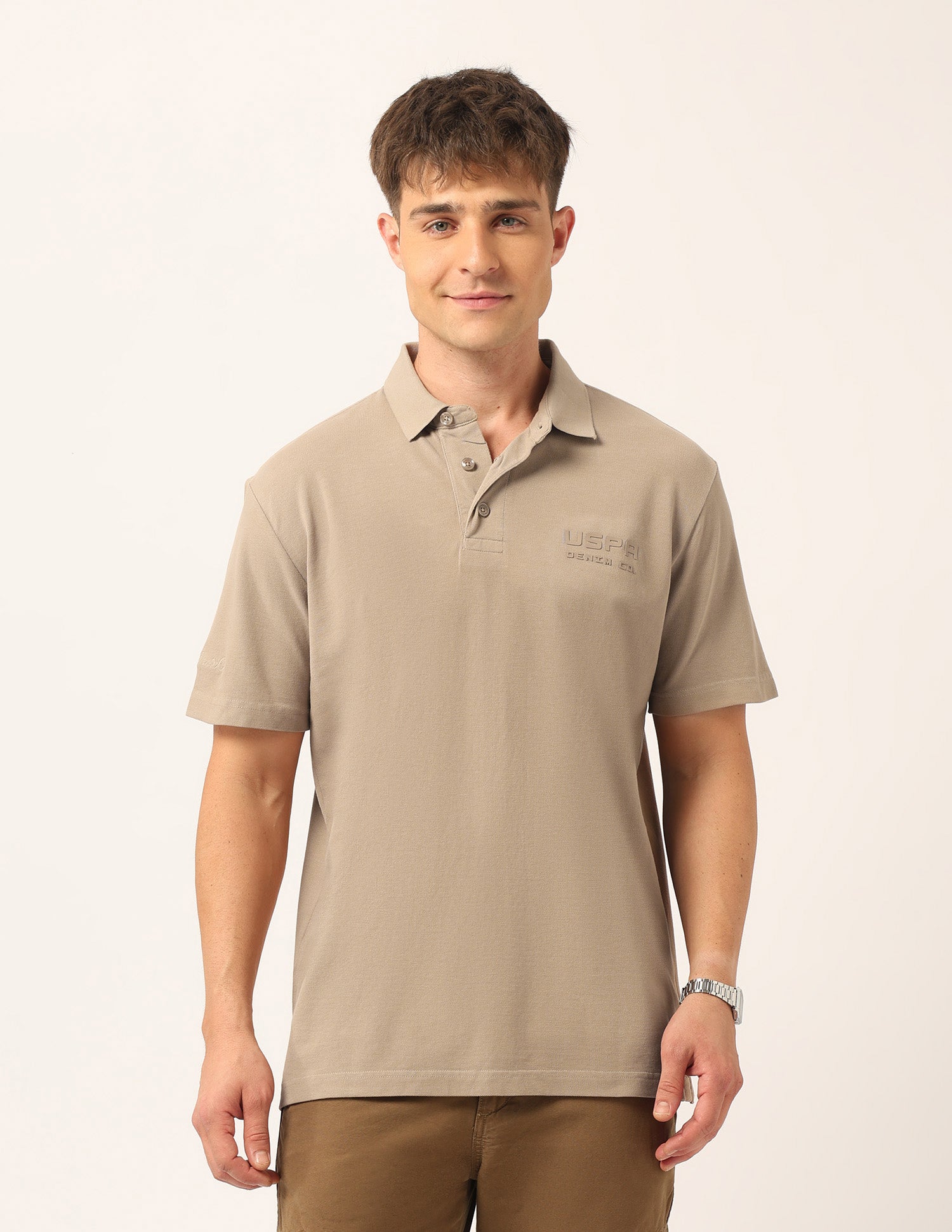 Solid Relaxed Fit Polo Shirt Beige - U.S. Polo Assn. India | Large