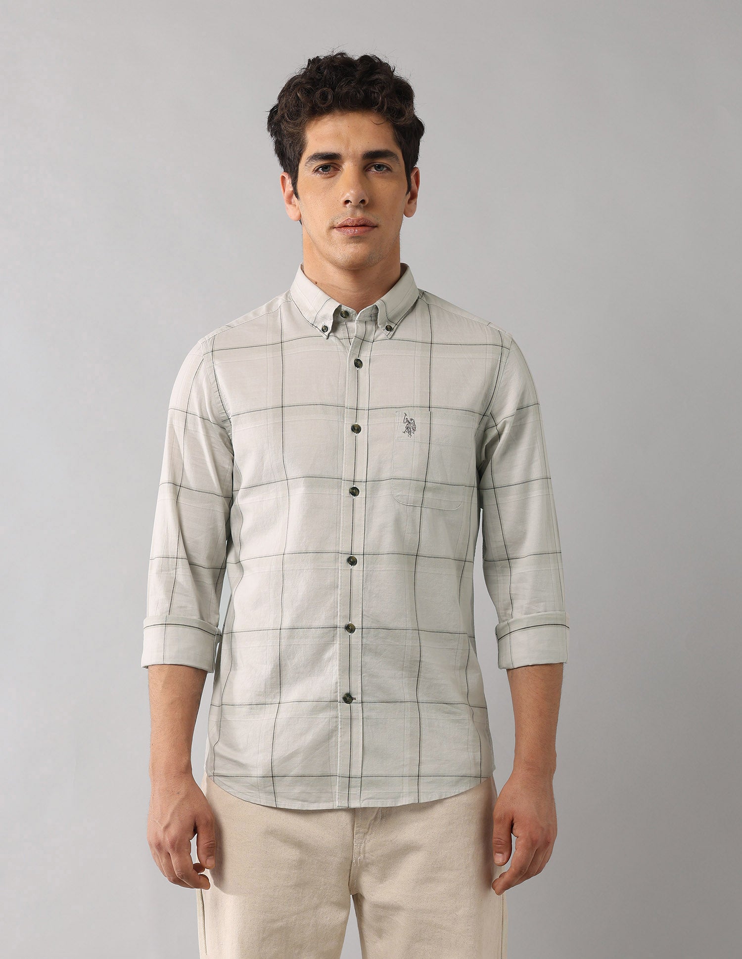 Regular Fit Windowpane Checked Shirt Khaki - U.S. Polo Assn. India | Large