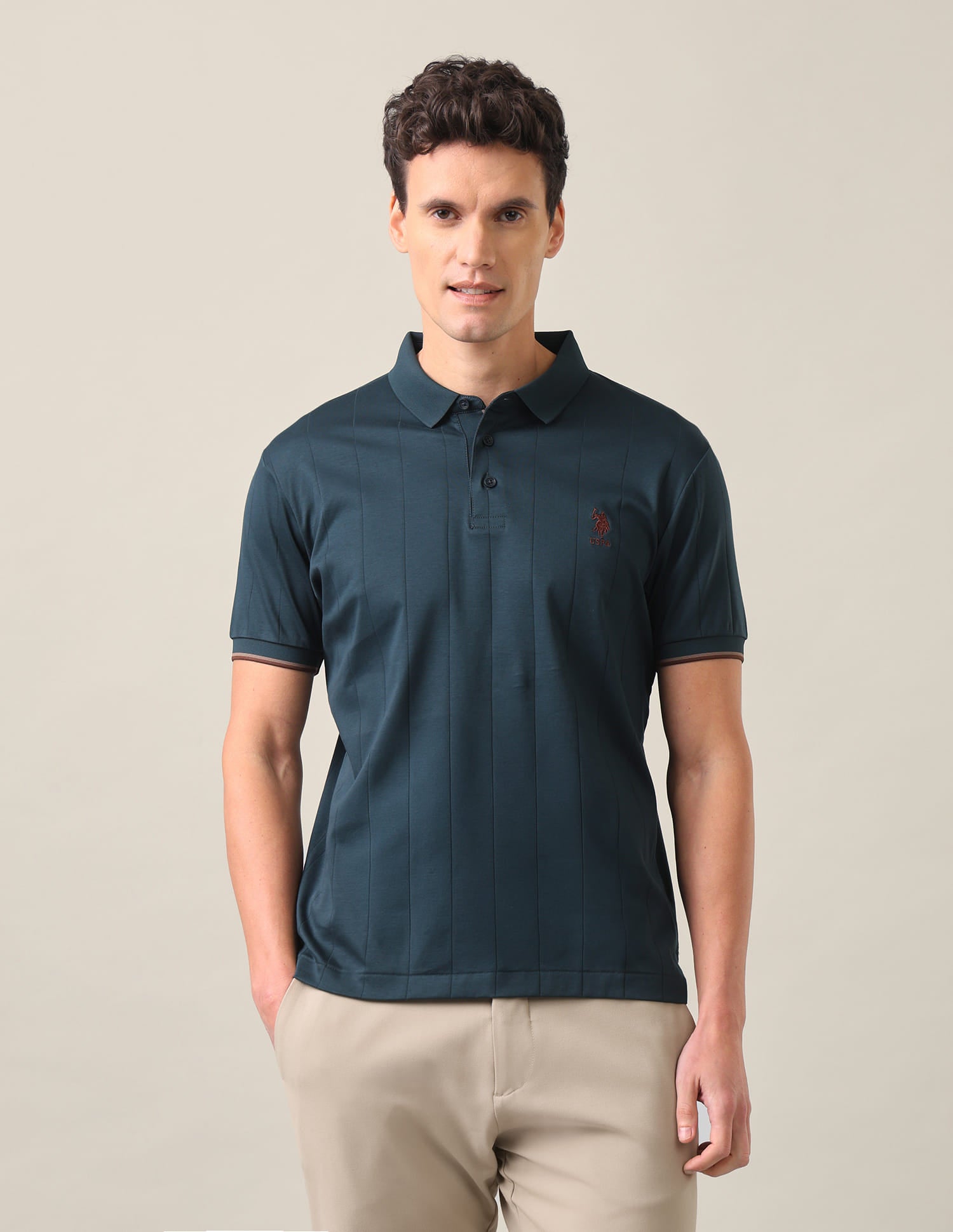 Vertical Striped Slim Fit Polo Shirt Teal - U.S. Polo Assn. India | Large