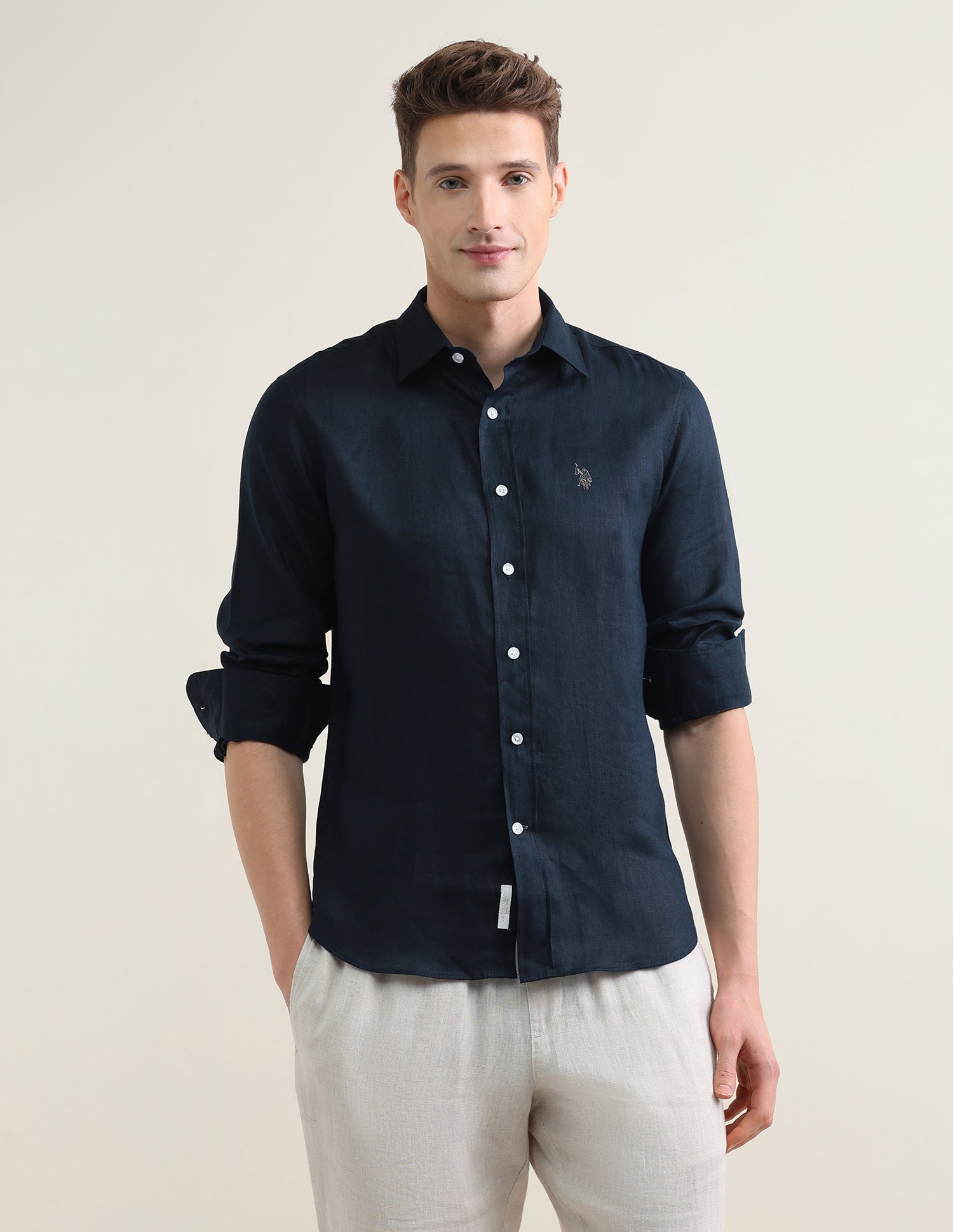 Solid Regular Fit Shirt Navy - U.S. Polo Assn. India | Large