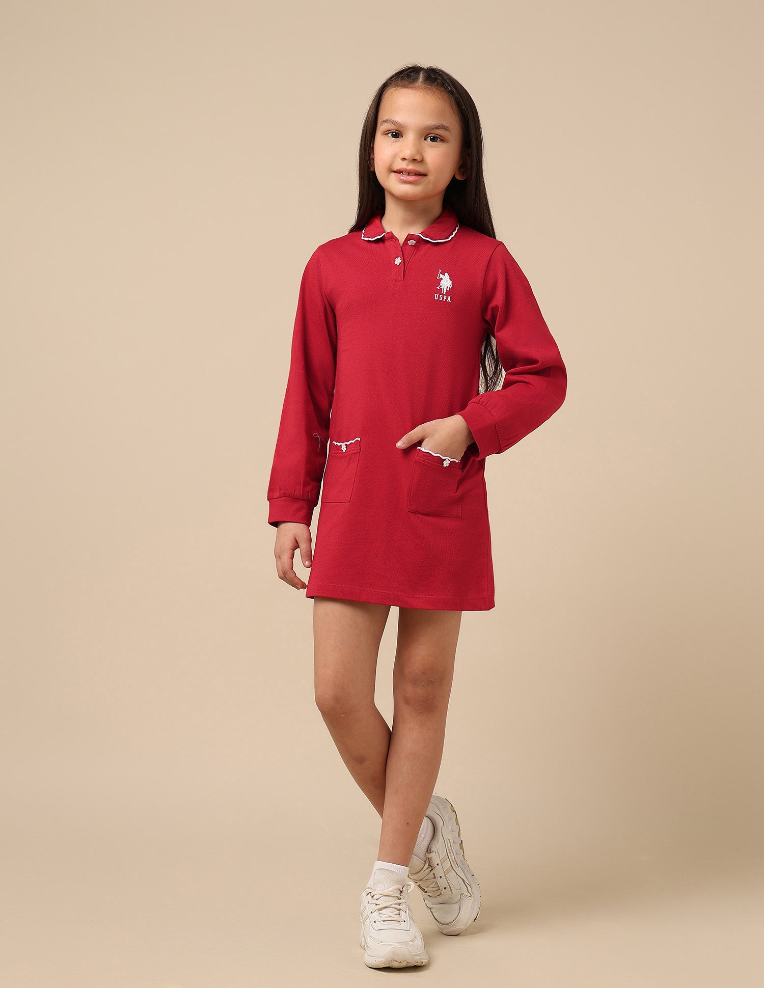 Girls Solid T-Shirt Dress Red - U.S. POLO ASSN. | Large