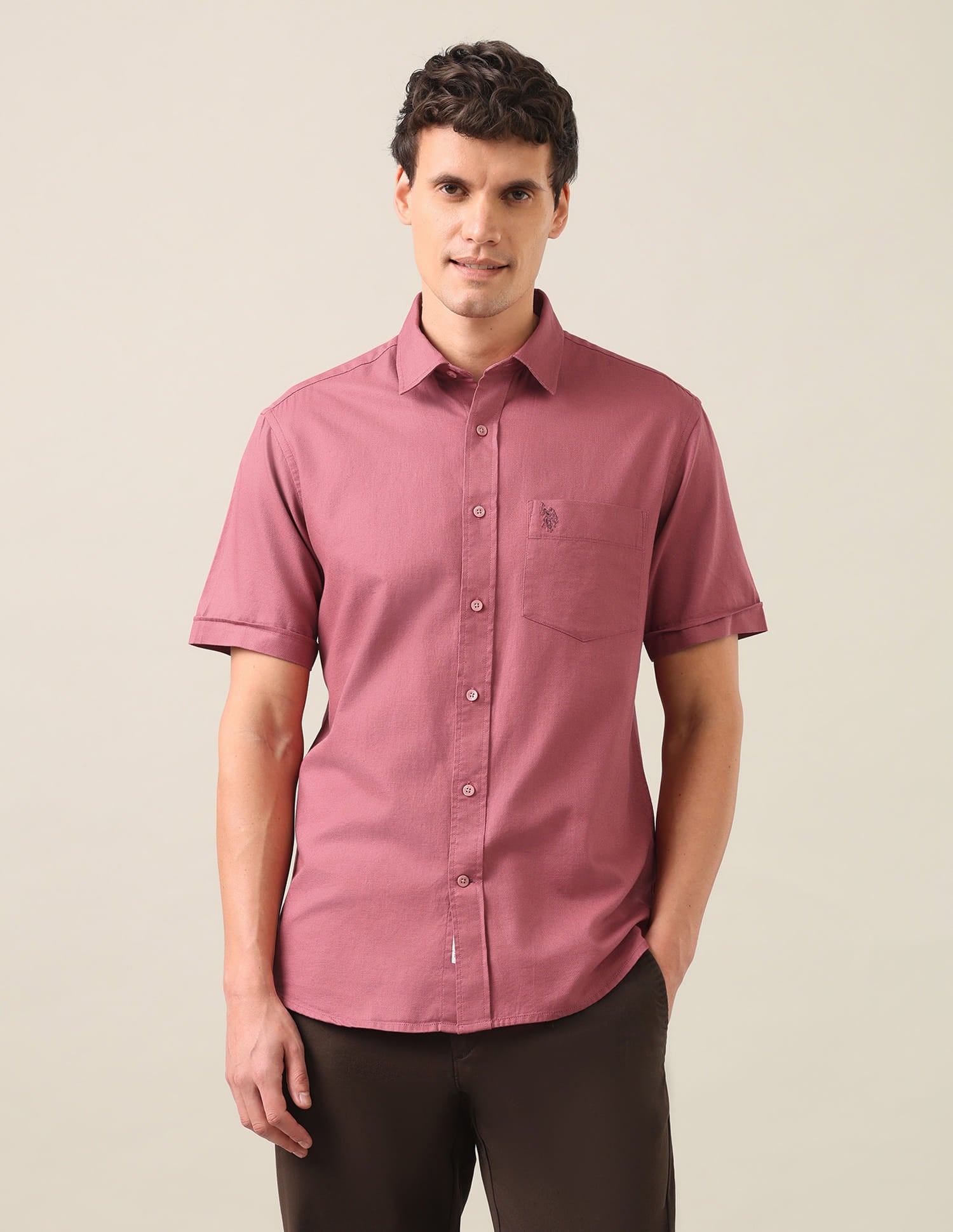 Solid Dobby Shirt Mauve - U.S. Polo Assn. India | Large