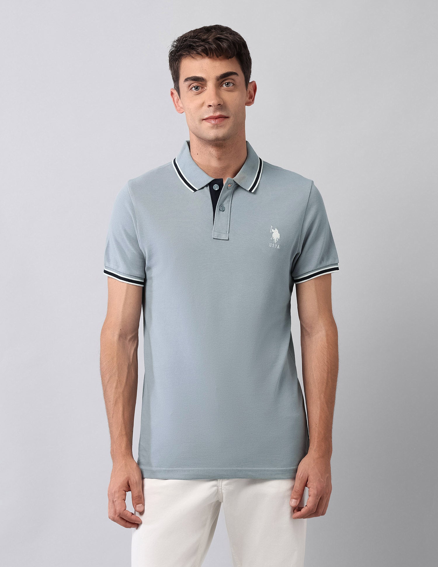 Pure Cotton Muscle Fit Polo Shirt Light Grey - U.S. Polo Assn. India | Large