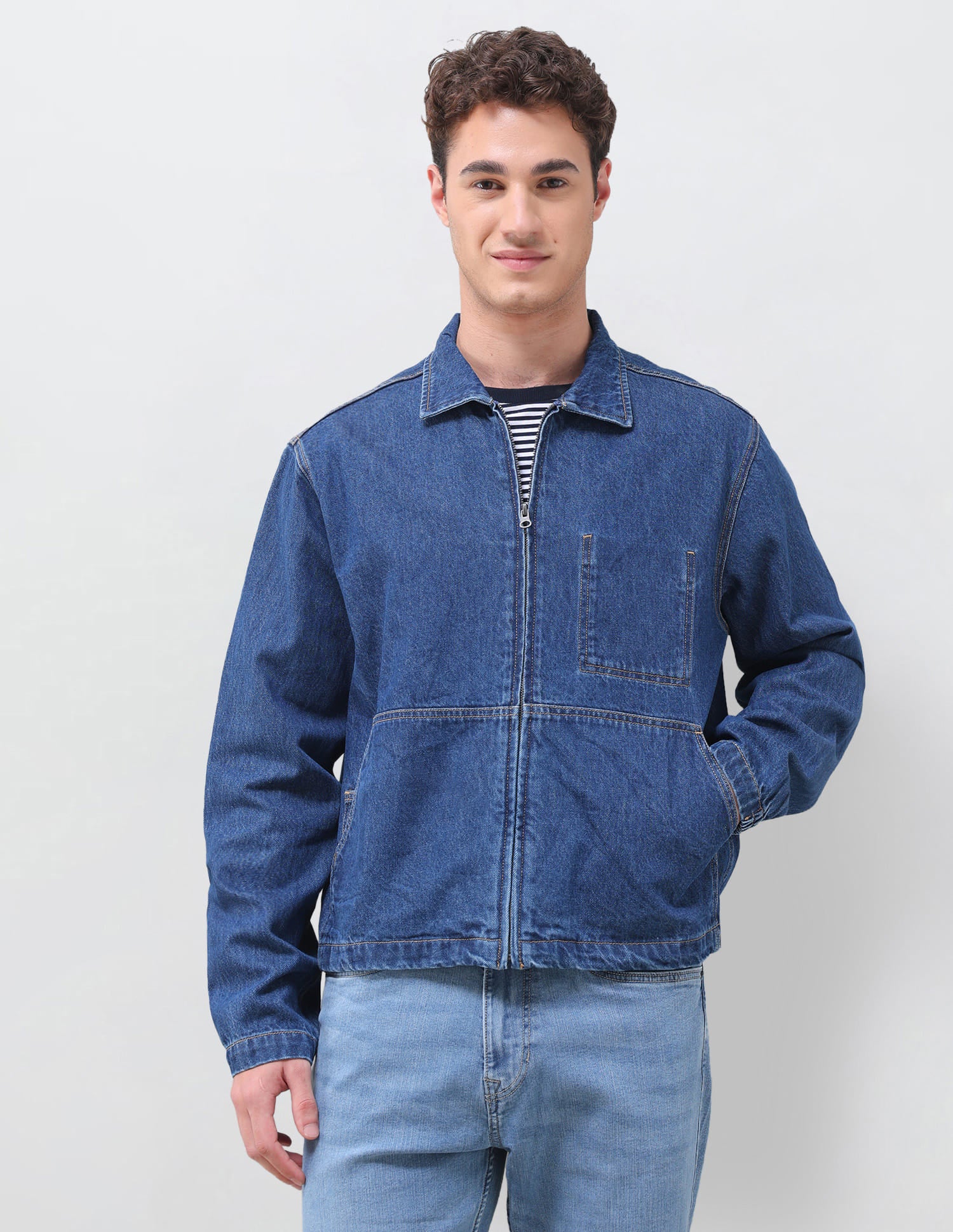 Solid Regular Fit Denim Jacket Indigo - U.S. Polo Assn. India | Large