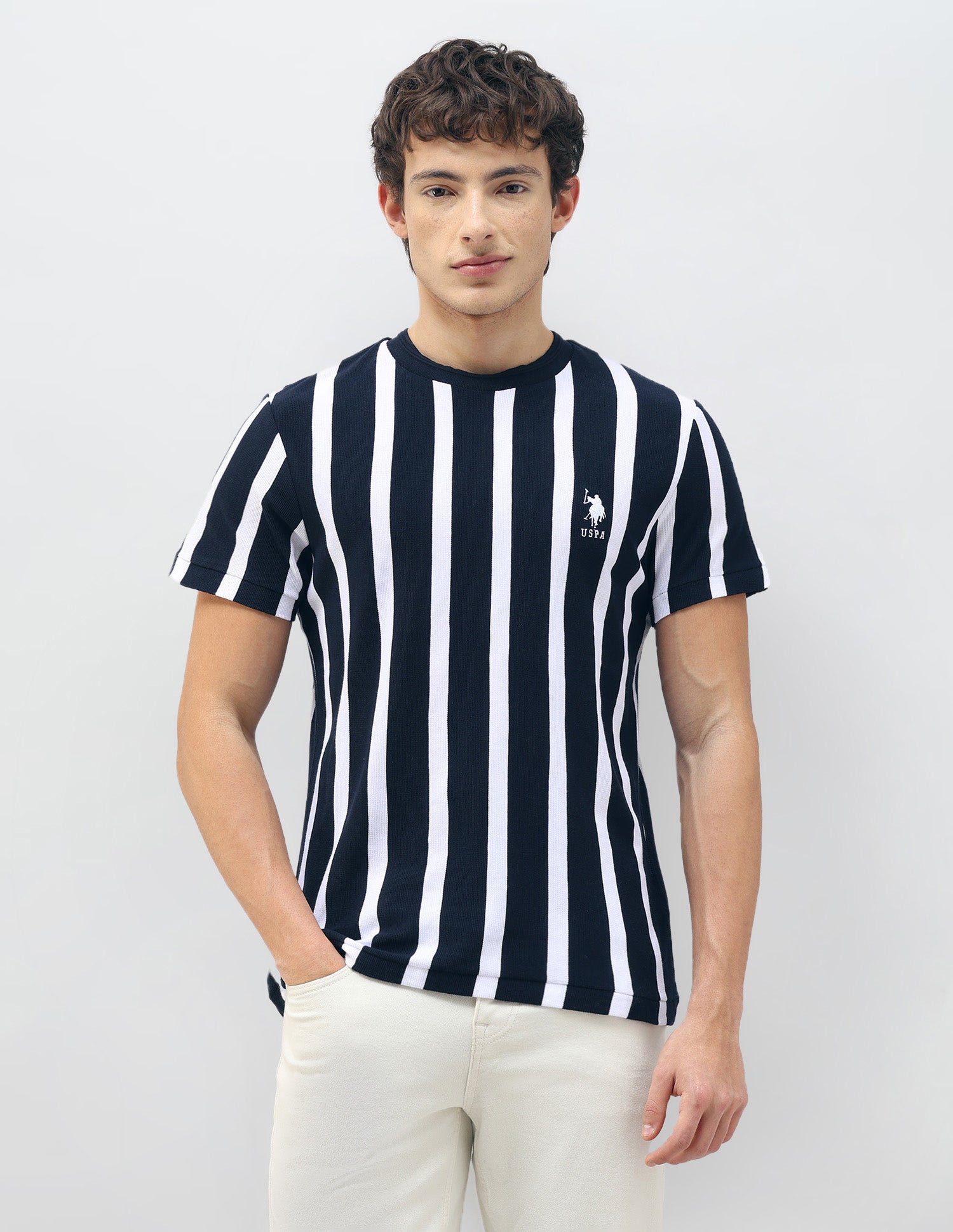New Port Marina Vertical Striped T-Shirt Navy - U.S. Polo Assn. India | Large