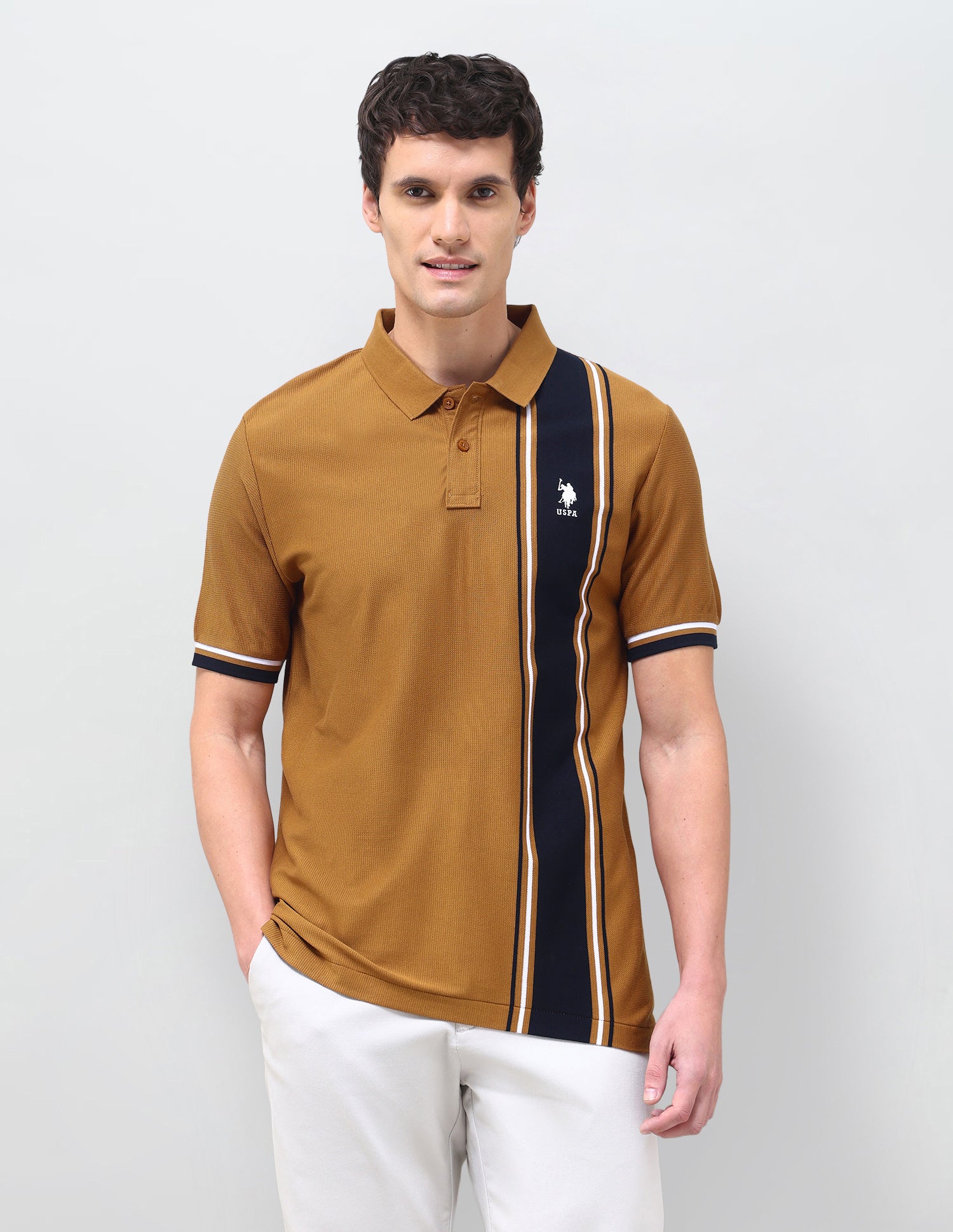 Colourblocked Slim Fit Polo Shirt Brown - U.S. Polo Assn. India | Large