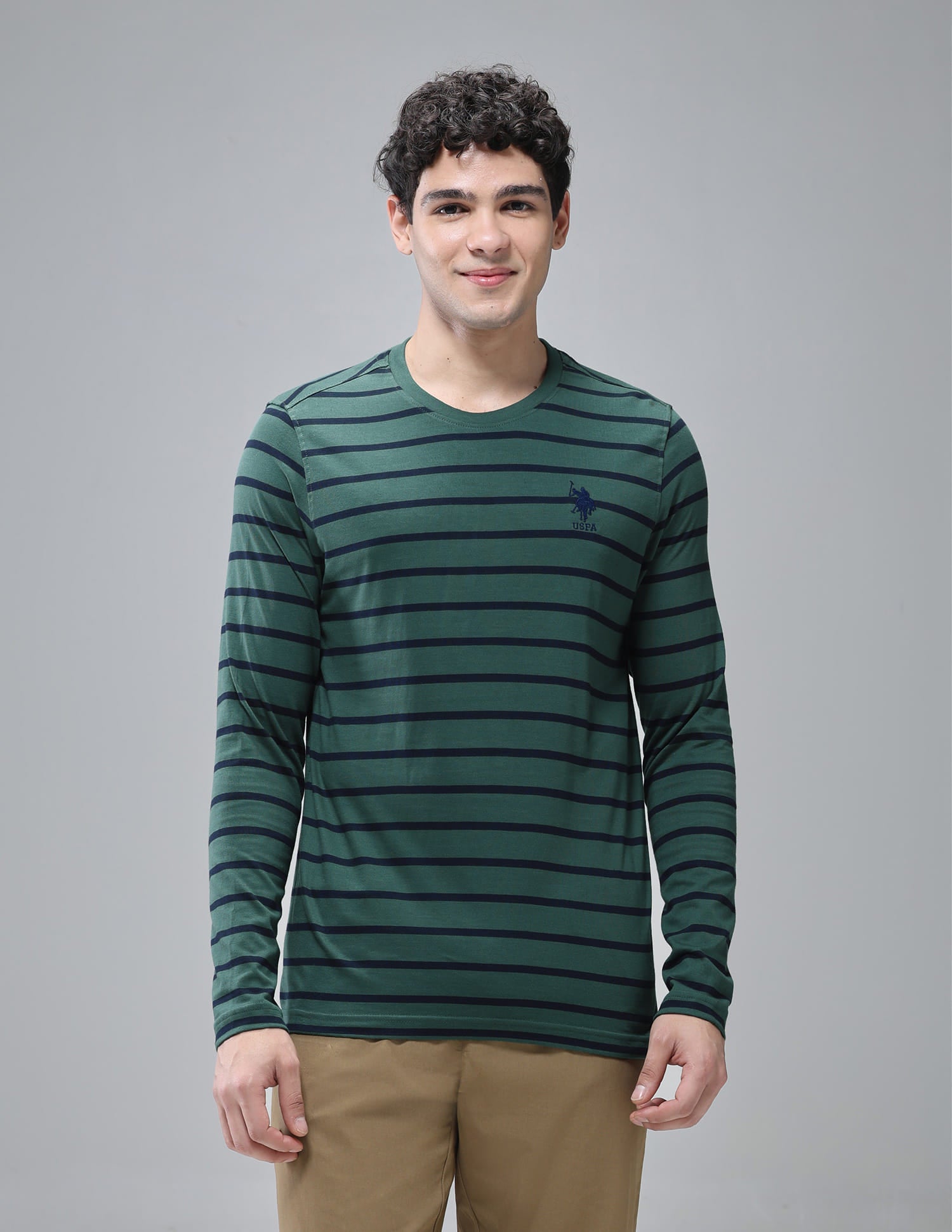 Crew Neck Stripe I694 Lounge T-Shirt - Pack Of 1 Bistro Green - U.S. Polo Assn. India | Large