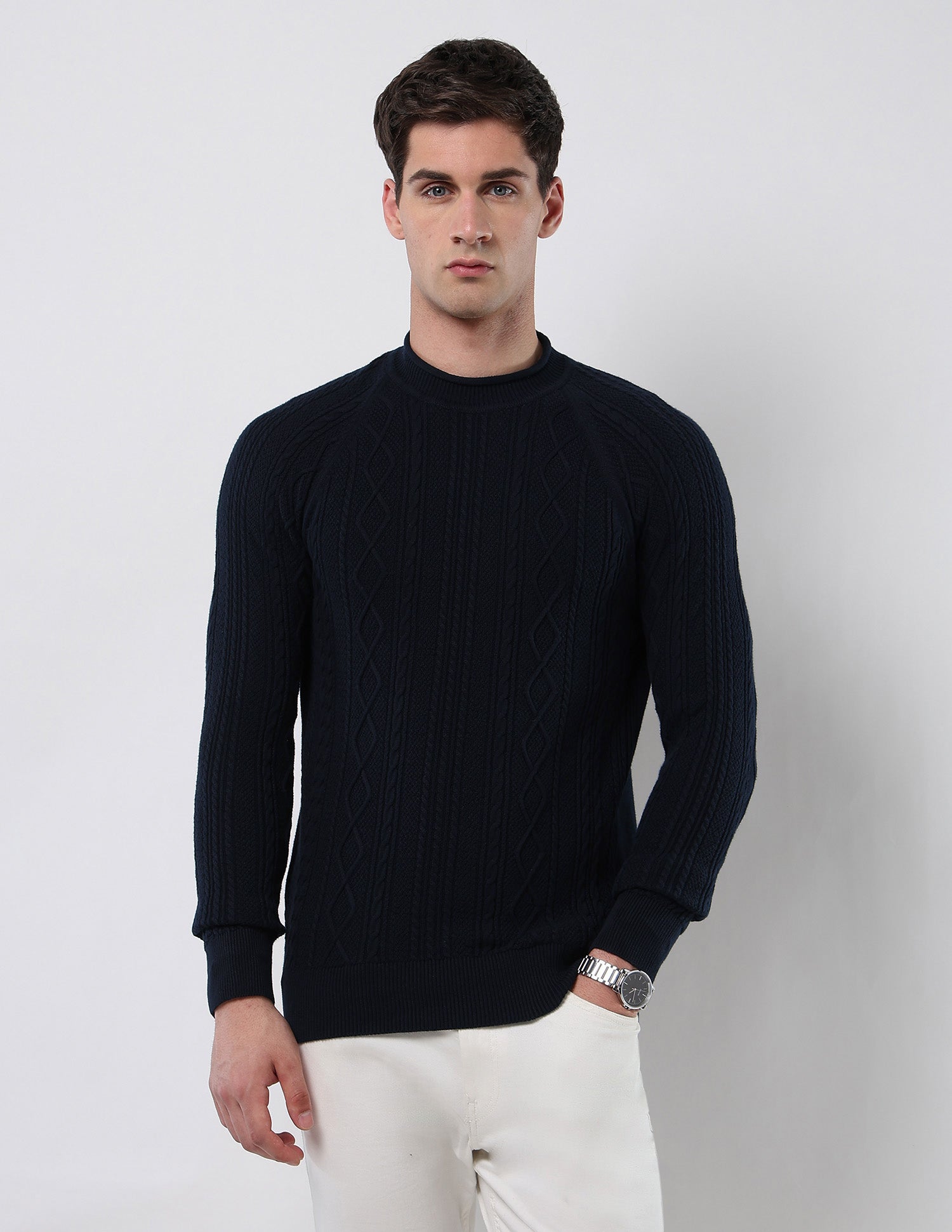 Cable Patterned Knit Regular Fit Sweater Navy - U.S. POLO ASSN. | Large