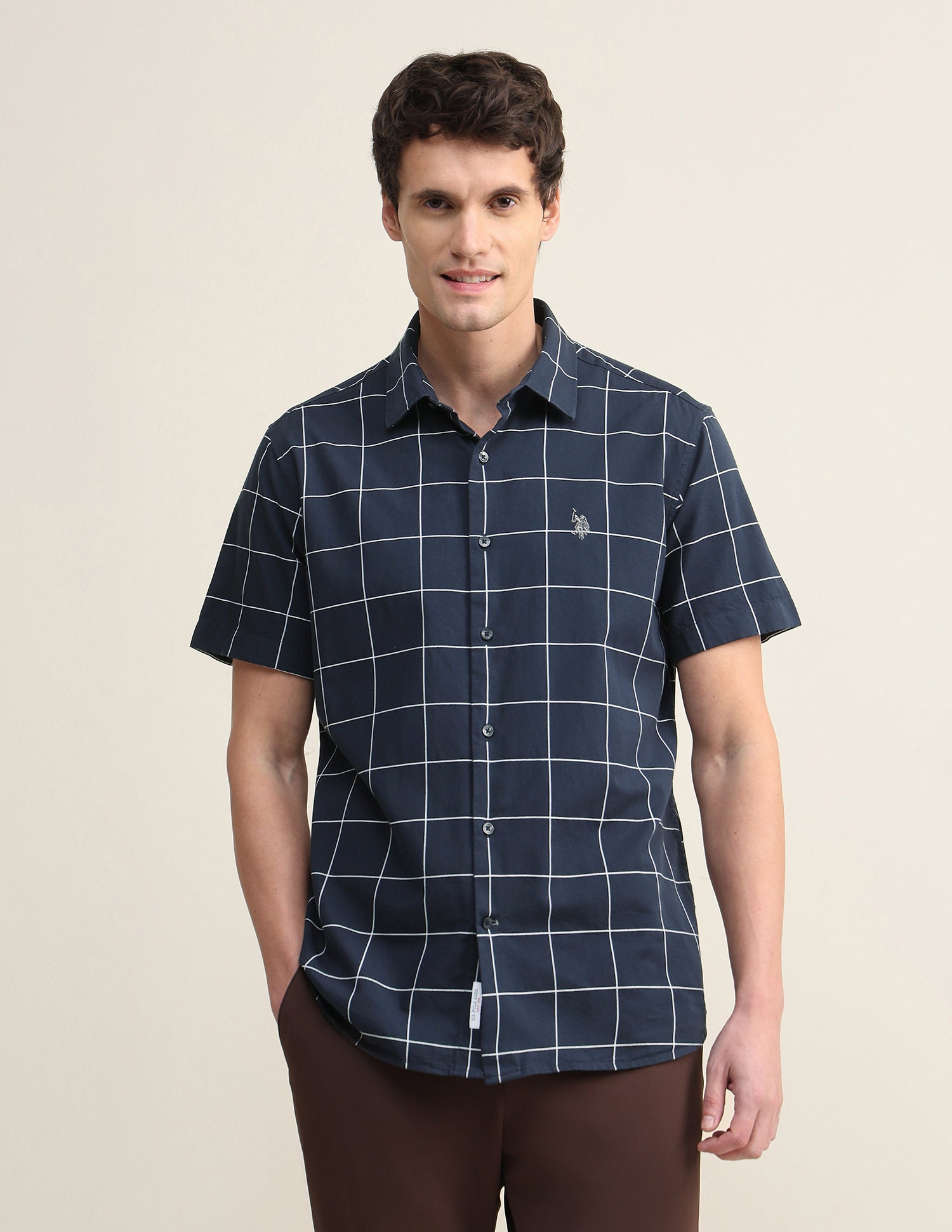 Windowpane Checked Twill Shirt Navy - U.S. Polo Assn. India | Large