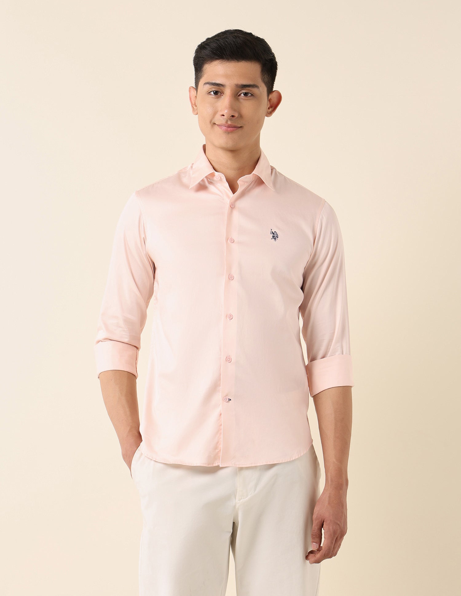 Solid Pure Cotton Shirt Pink - U.S. Polo Assn. India | Large