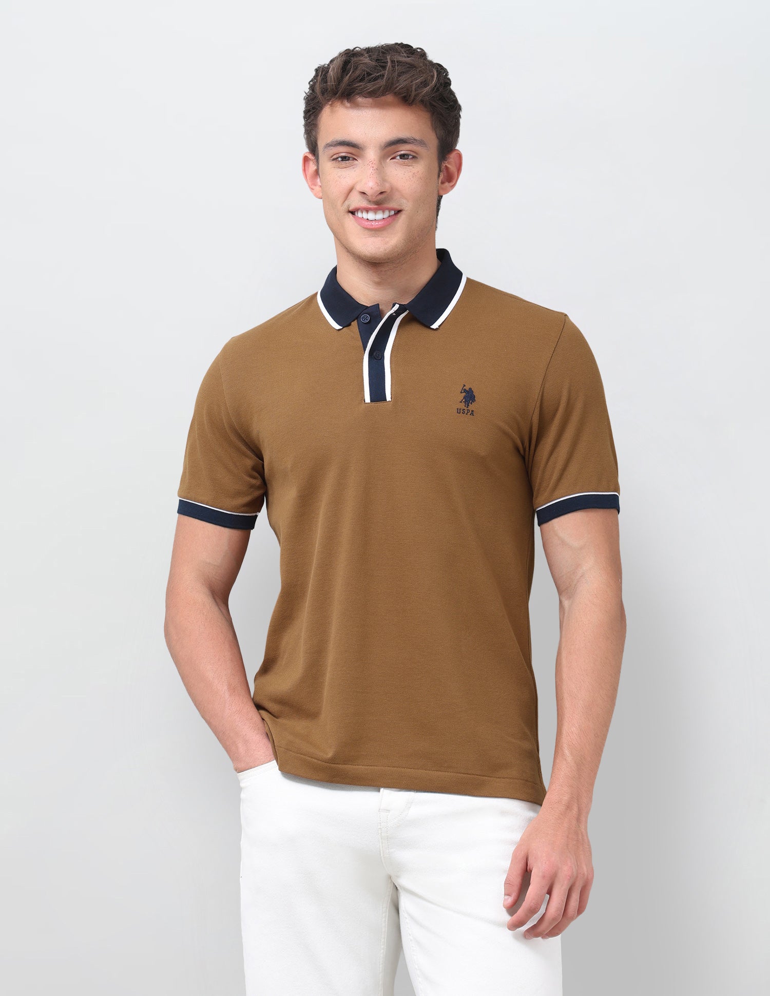 Solid Slim Fit Polo Shirt Brown - U.S. Polo Assn. India | Large
