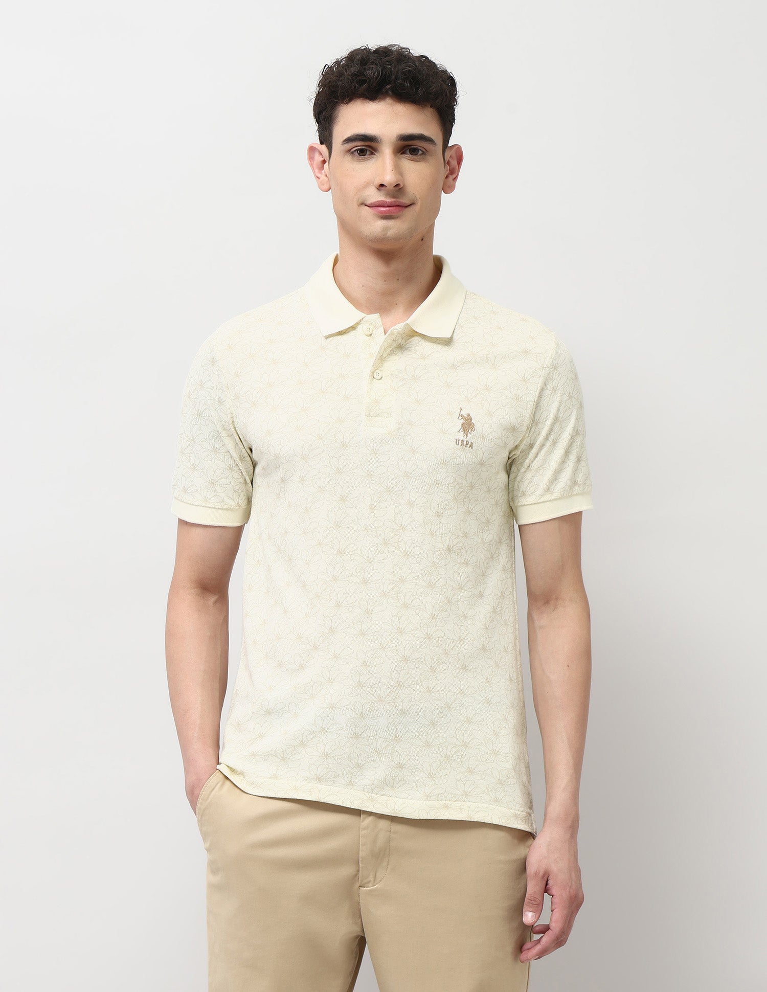 Pure Cotton Floral Printed Polo Shirt Off-white - U.S. Polo Assn. India | Large