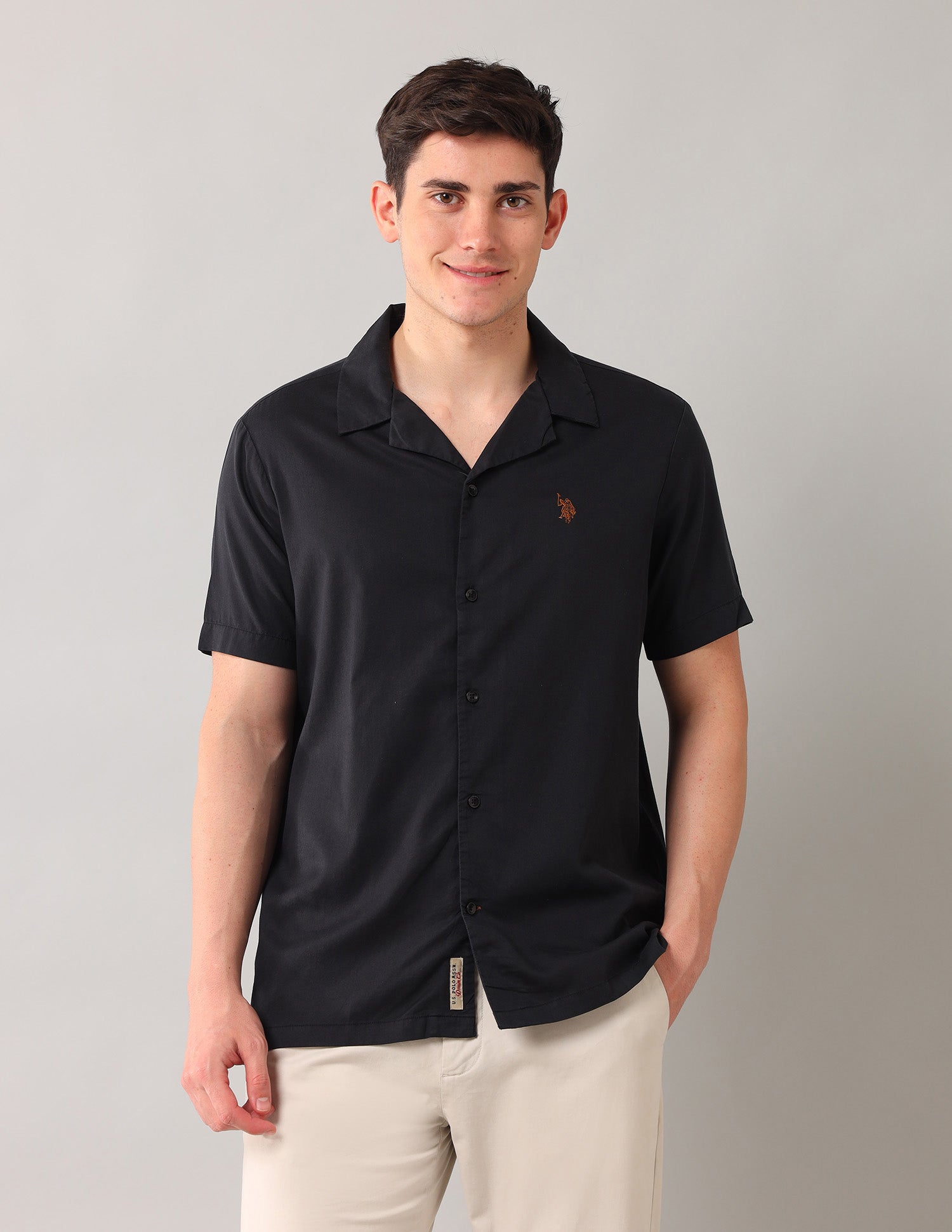 Relaxed Fit Solid Shirt Black - U.S. Polo Assn. India | Large