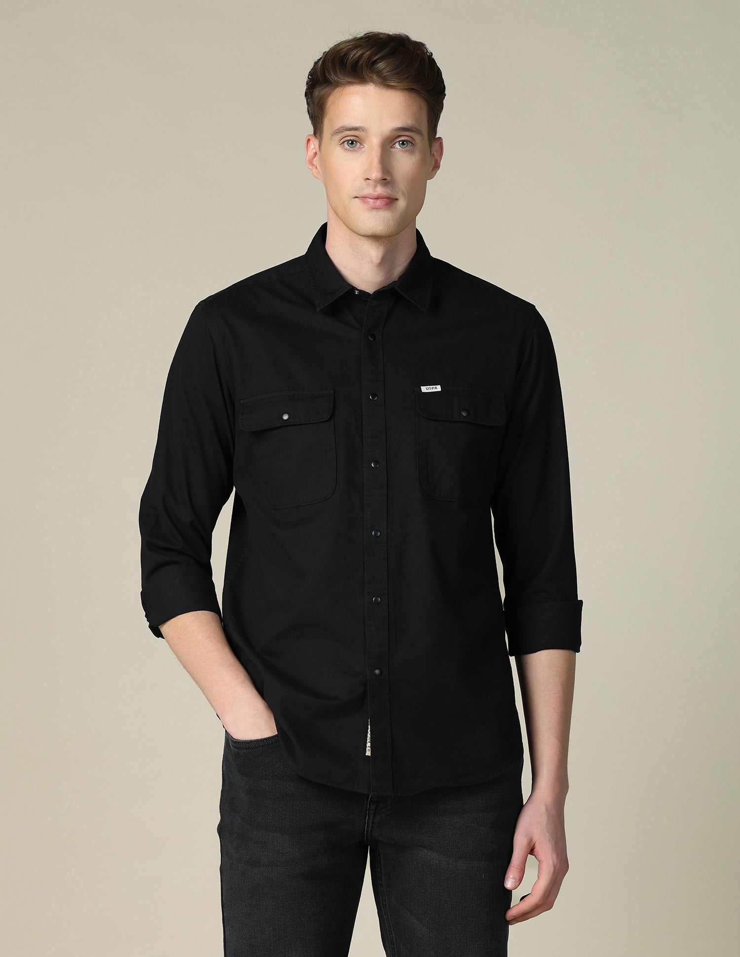 Solid Twill Shacket Black - U.S. POLO ASSN. | Large