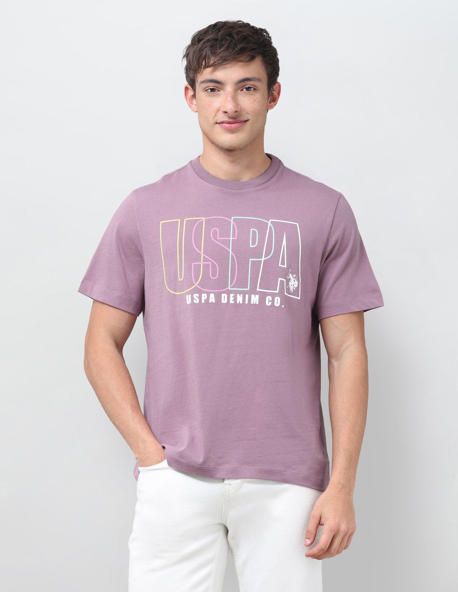 Typographic Brand Printed Relaxed Fit T-Shirt Pink - U.S. Polo Assn. India | Large