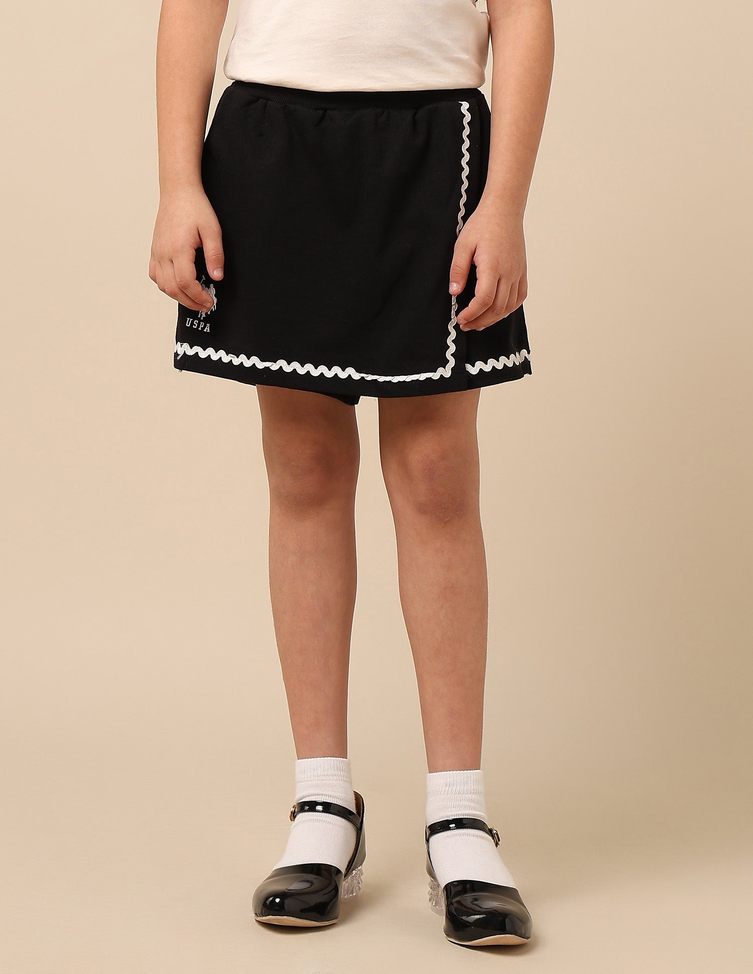 Girls Solid Lace Trim Skort Black - U.S. POLO ASSN. | Large