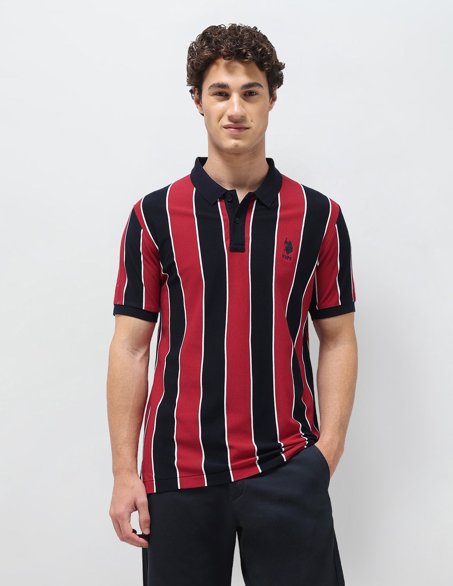 Vertical Striped Slim Fit Polo Shirt Red - U.S. Polo Assn. India | Large