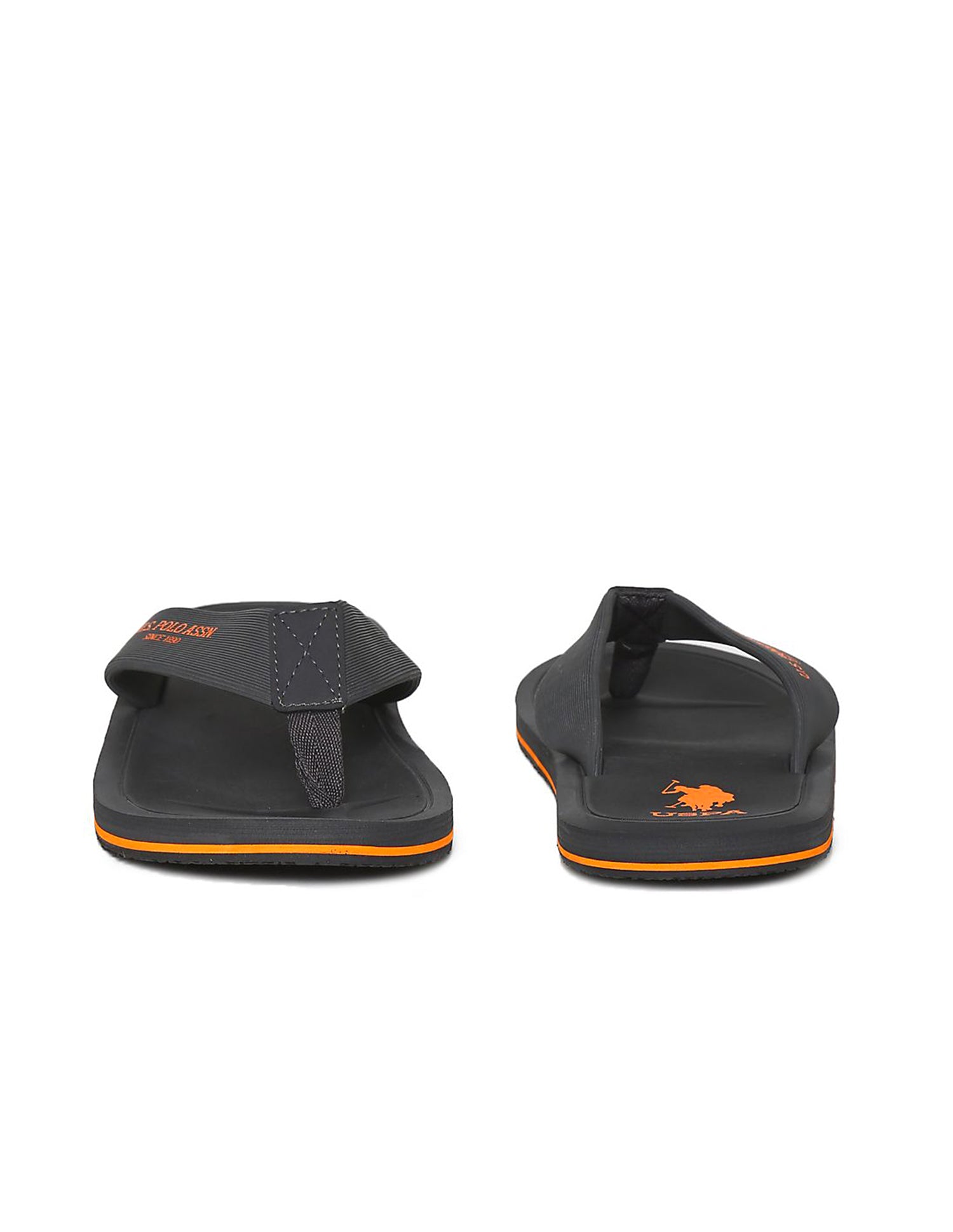 Men Brand Print Non-Skid Facundo Flip Flops Charcoal - U.S. Polo Assn. India | Large