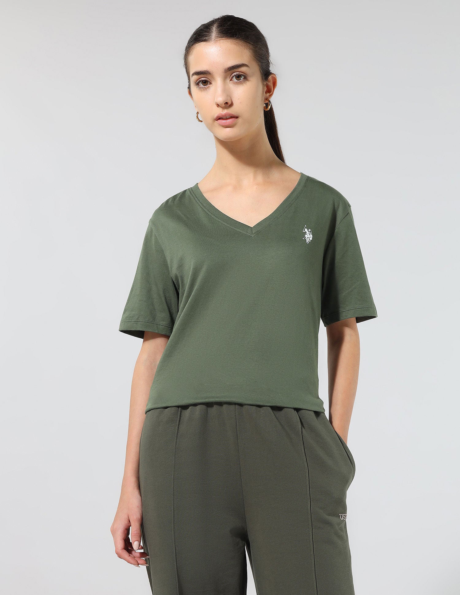 Boxy Fit Solid Lounge T-Shirt Olive - U.S. POLO ASSN. | Large