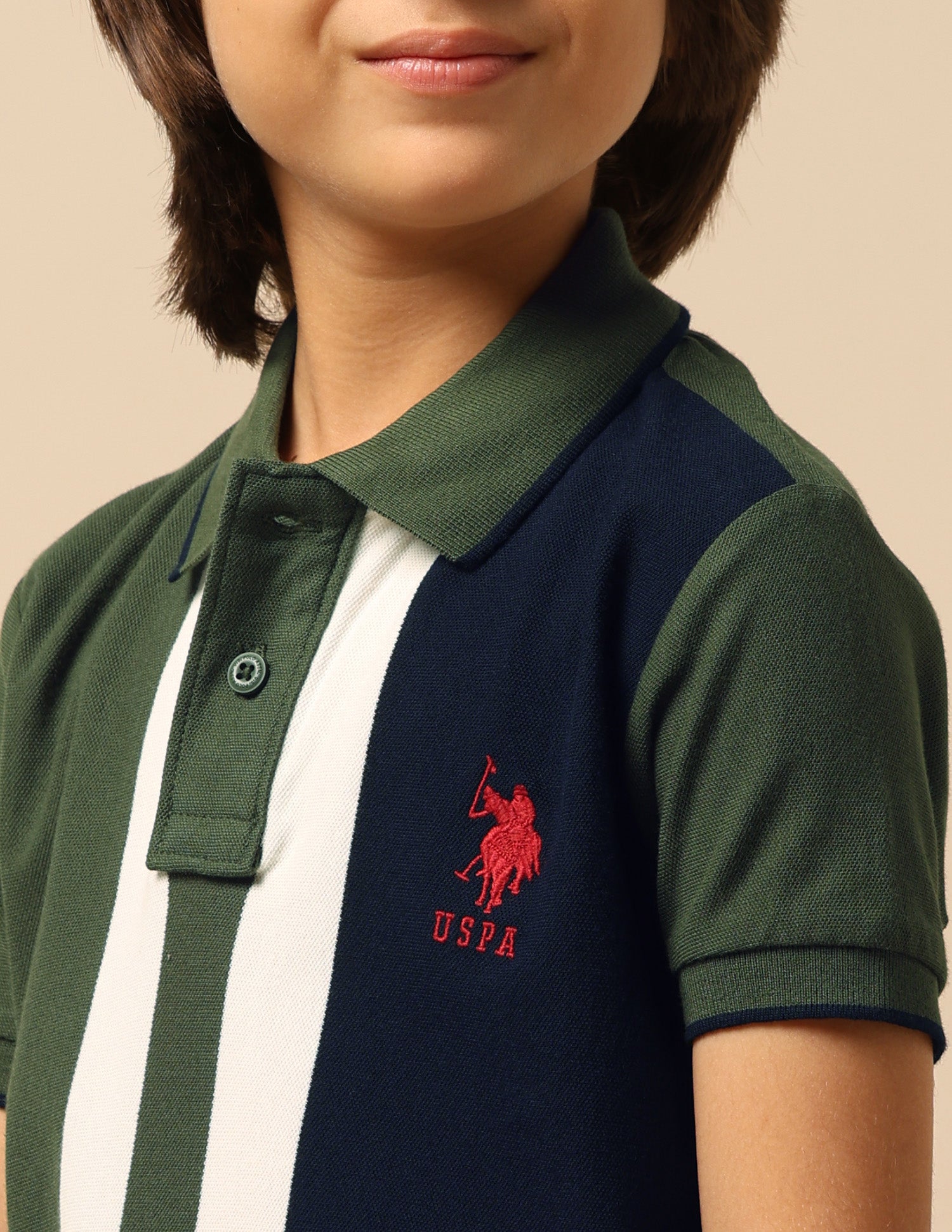 Boys Colour Blocked Regular Fit Polo Shirt Olive - U.S. POLO ASSN. | Large