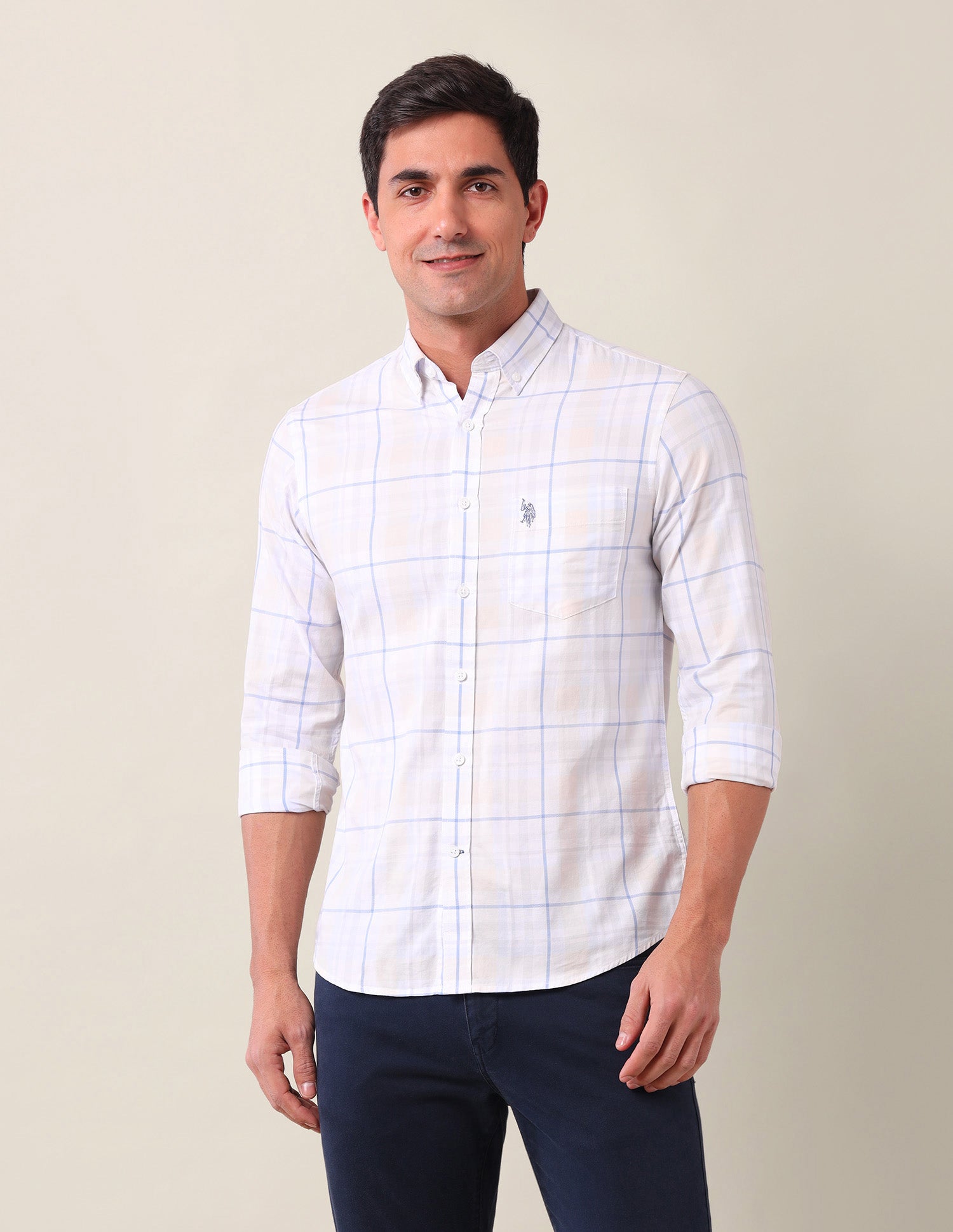 Grid Tattersall Checked Tailored Fit Shirt Blue - U.S. Polo Assn. India | Large