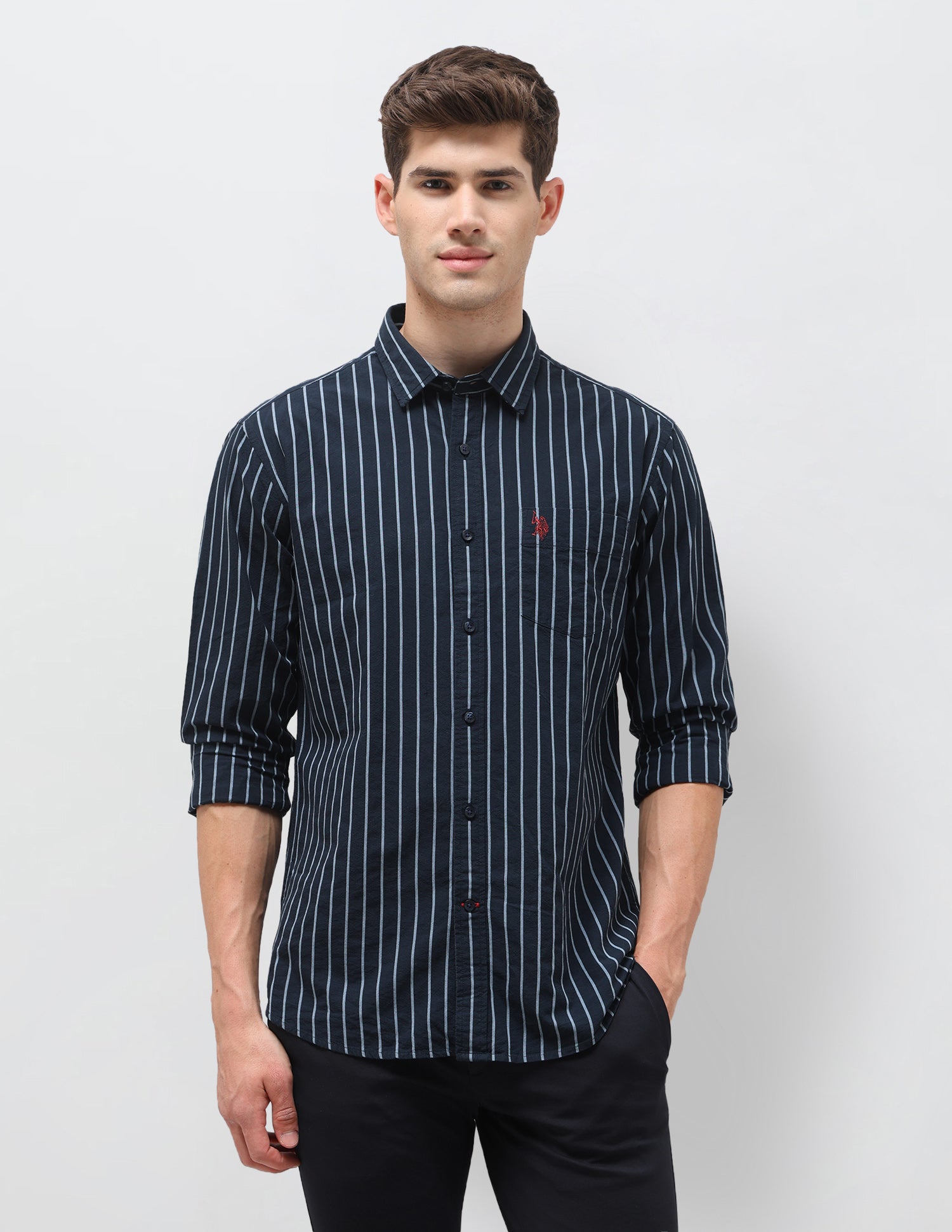 Seersucker Vertical Striped Shirt Navy - U.S. Polo Assn. India | Large