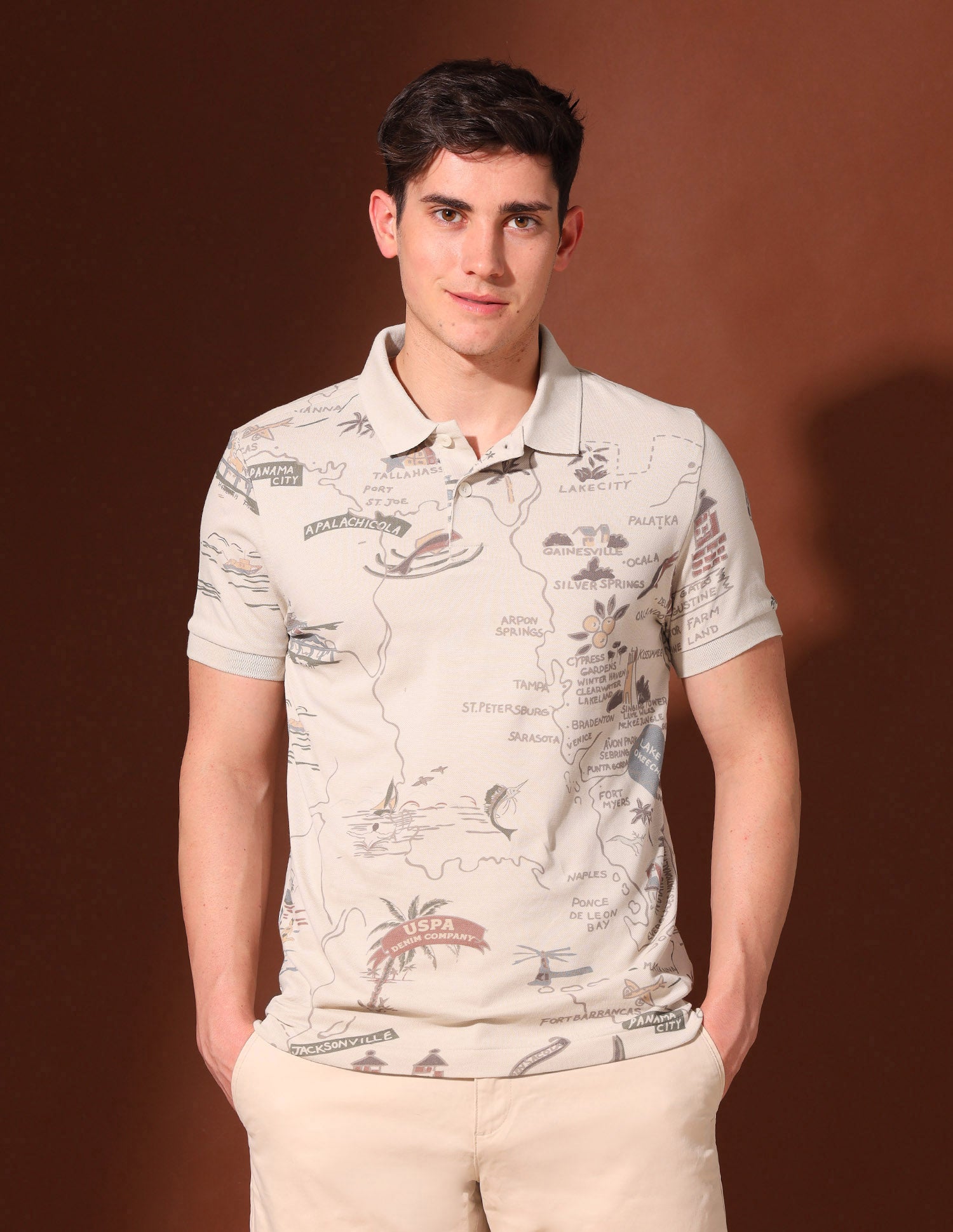Graphic Pure Cotton Polo Shirt Beige - U.S. Polo Assn. India | Large