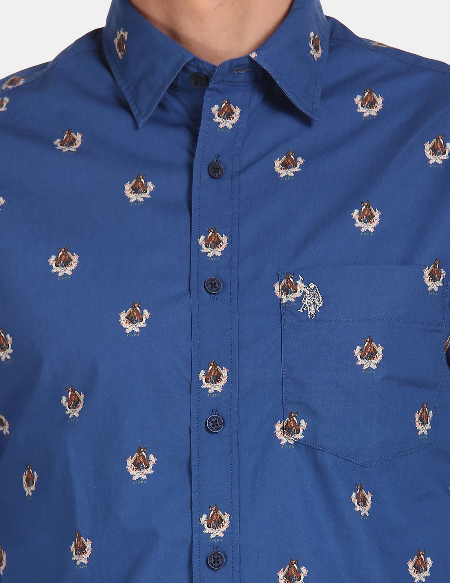 Men Navy Spread Collar Printed Casual Shirt Navy - U.S. POLO ASSN. | Large