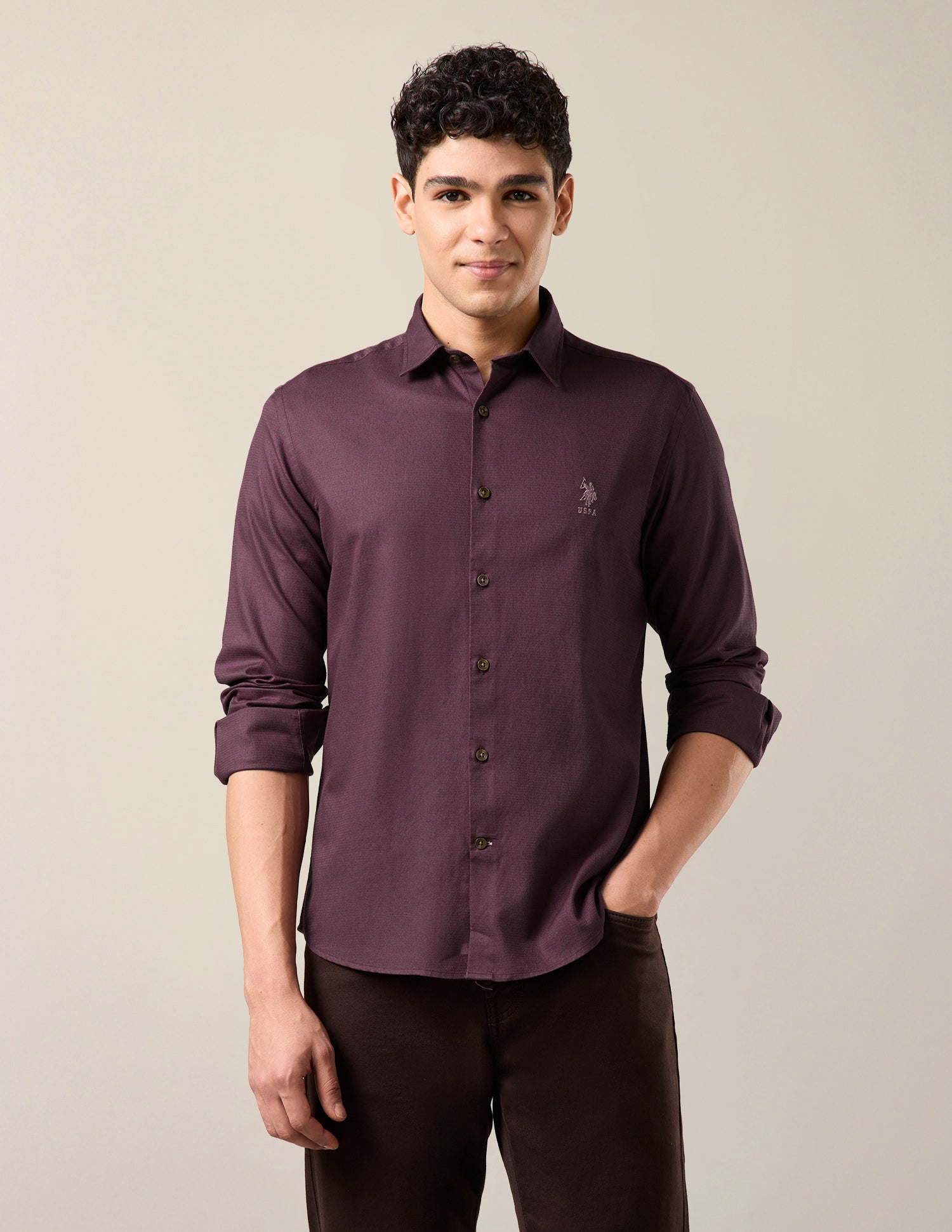 Solid Regular Fit Shirt Wine - U.S. Polo Assn. India | Large