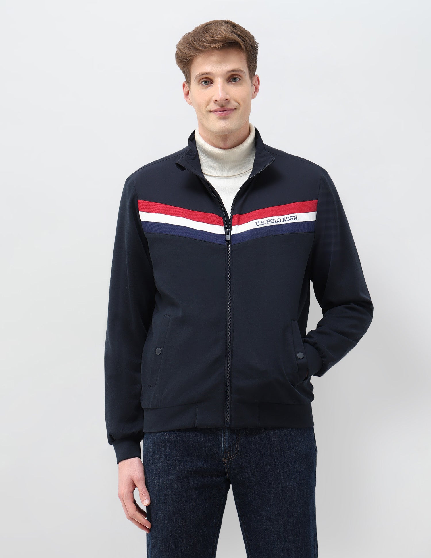 Horizontal Stripes Regular Fit Casual Jacket Navy - U.S. POLO ASSN. | Large