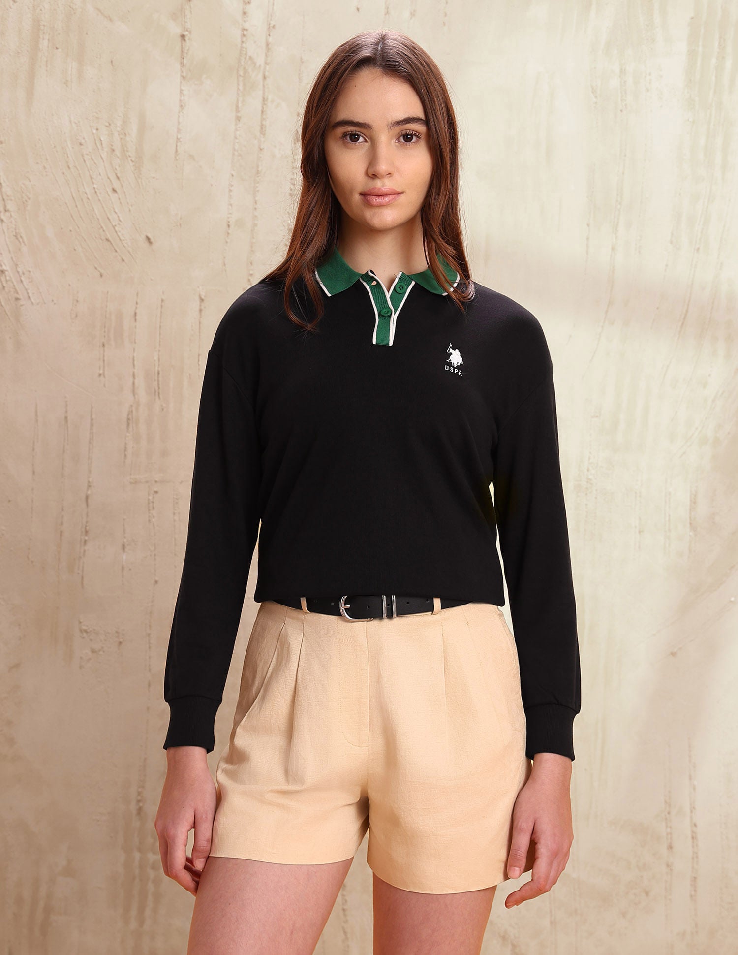 Colourblocked Regular Fit Polo Collar Sweater Black - U.S. POLO ASSN. | Large