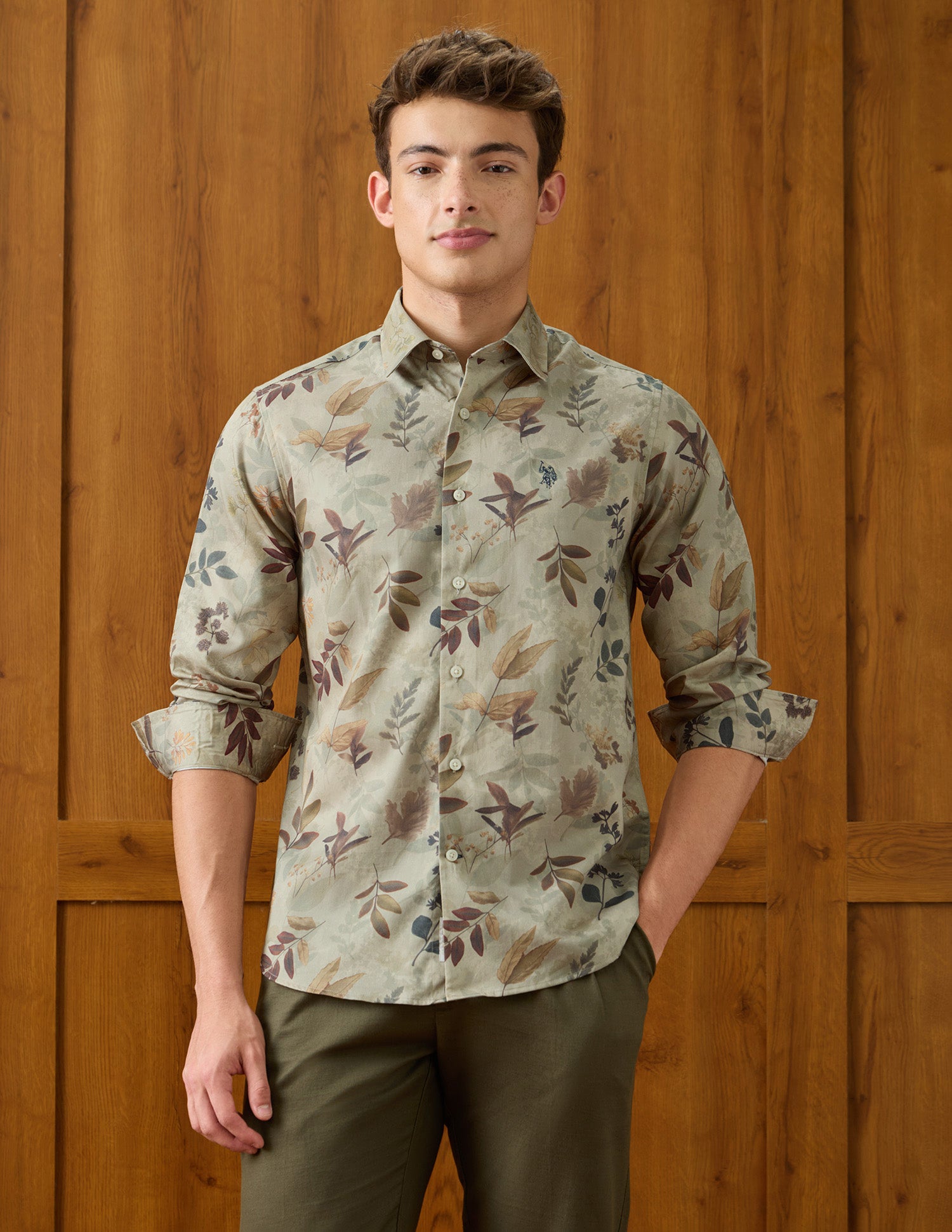 Tropical Printed Satin Shirt Light Green - U.S. Polo Assn. India | Large