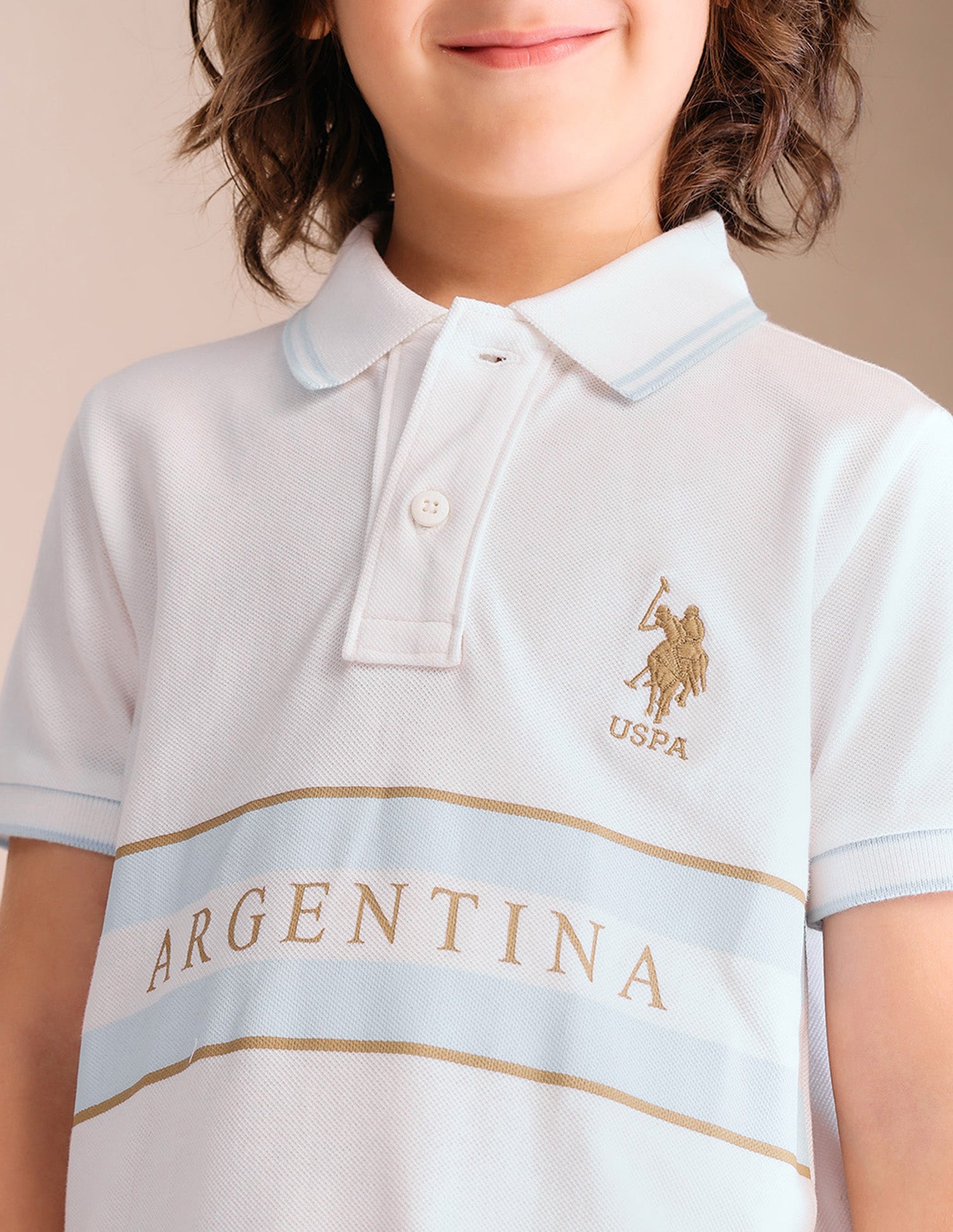 Boys Typographic Pure Cotton Polo Shirt White - U.S. POLO ASSN. | Large