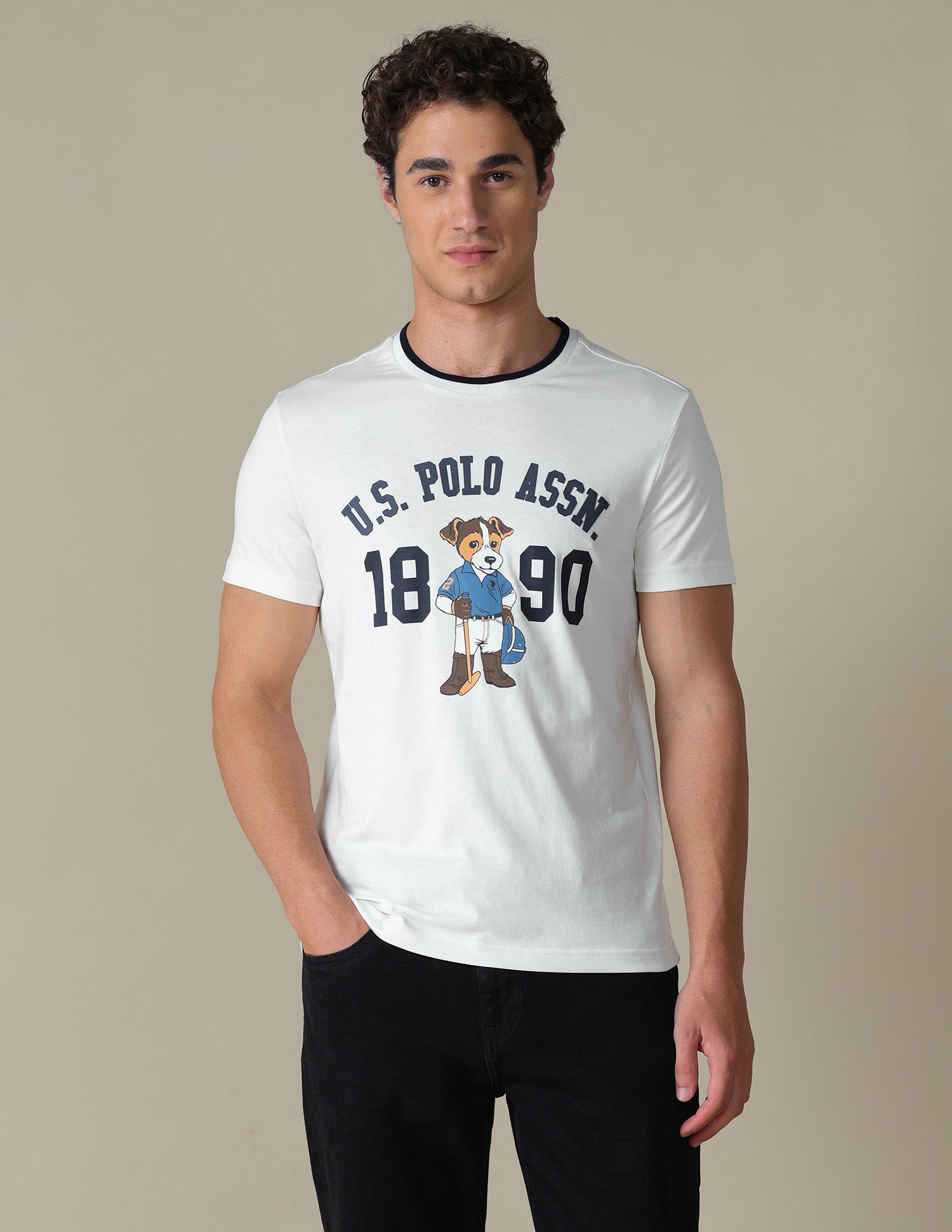 Graphic Brand Printed Slim Fit T-Shirt Ivory - U.S. Polo Assn. India | Large
