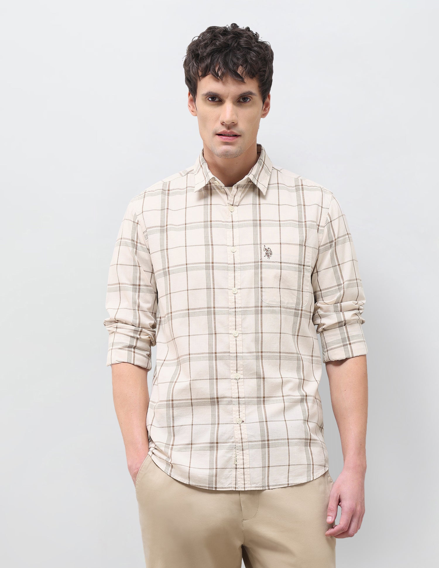 Grid Tattersall Checked Regular Fit Shirt Ivory - U.S. Polo Assn. India | Large