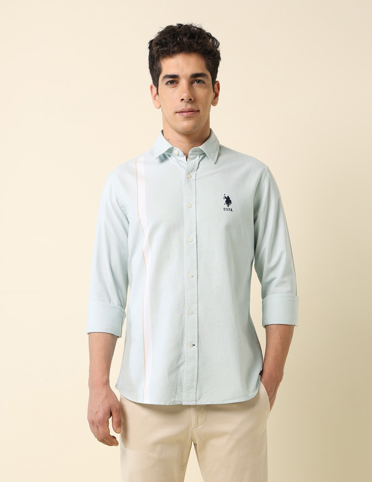 Pure Cotton Vertical Striped Shirt Light Green - U.S. POLO ASSN. | Large