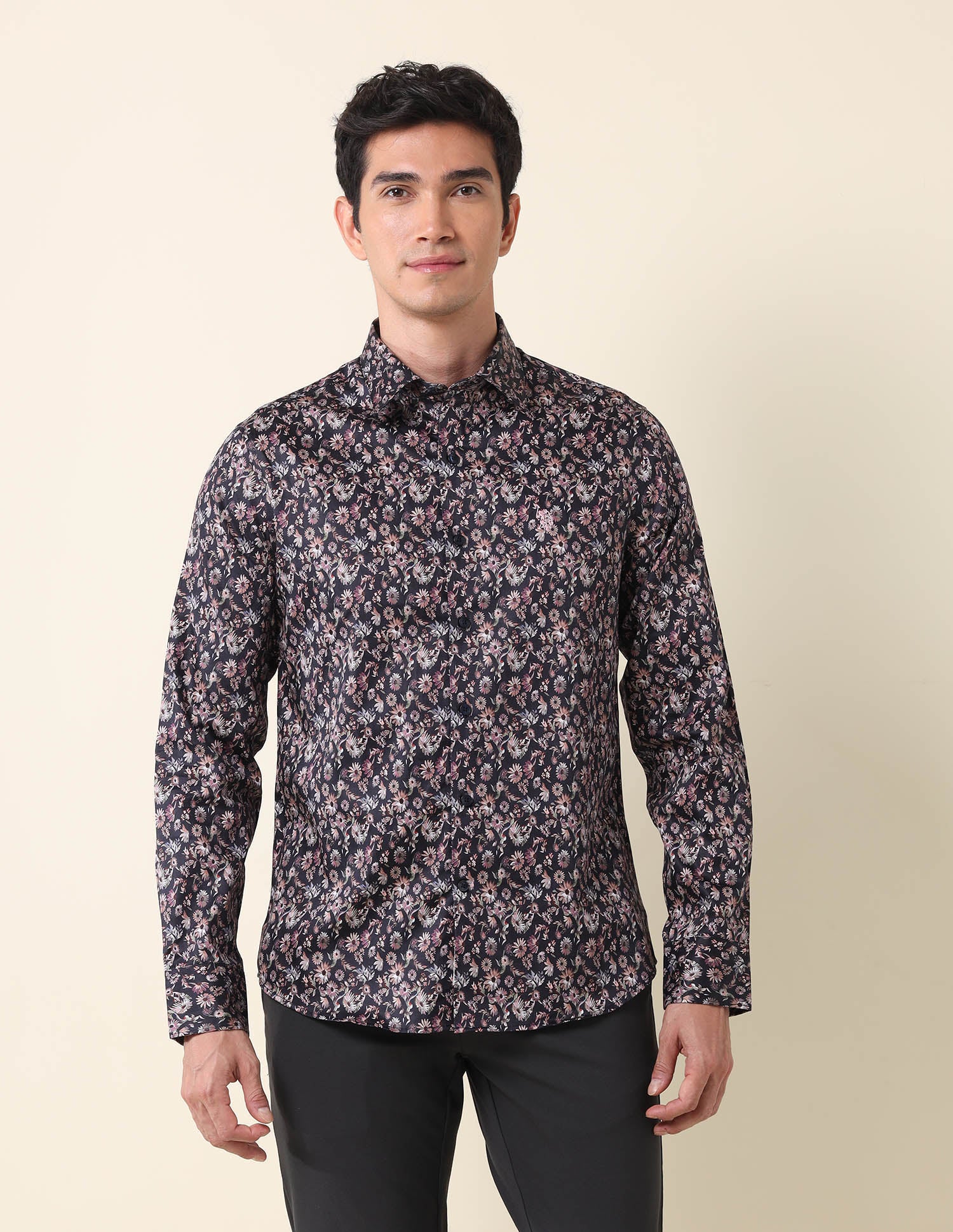 Floral Printed Tailored Fit Shirt Light Navy - U.S. Polo Assn. India | Large