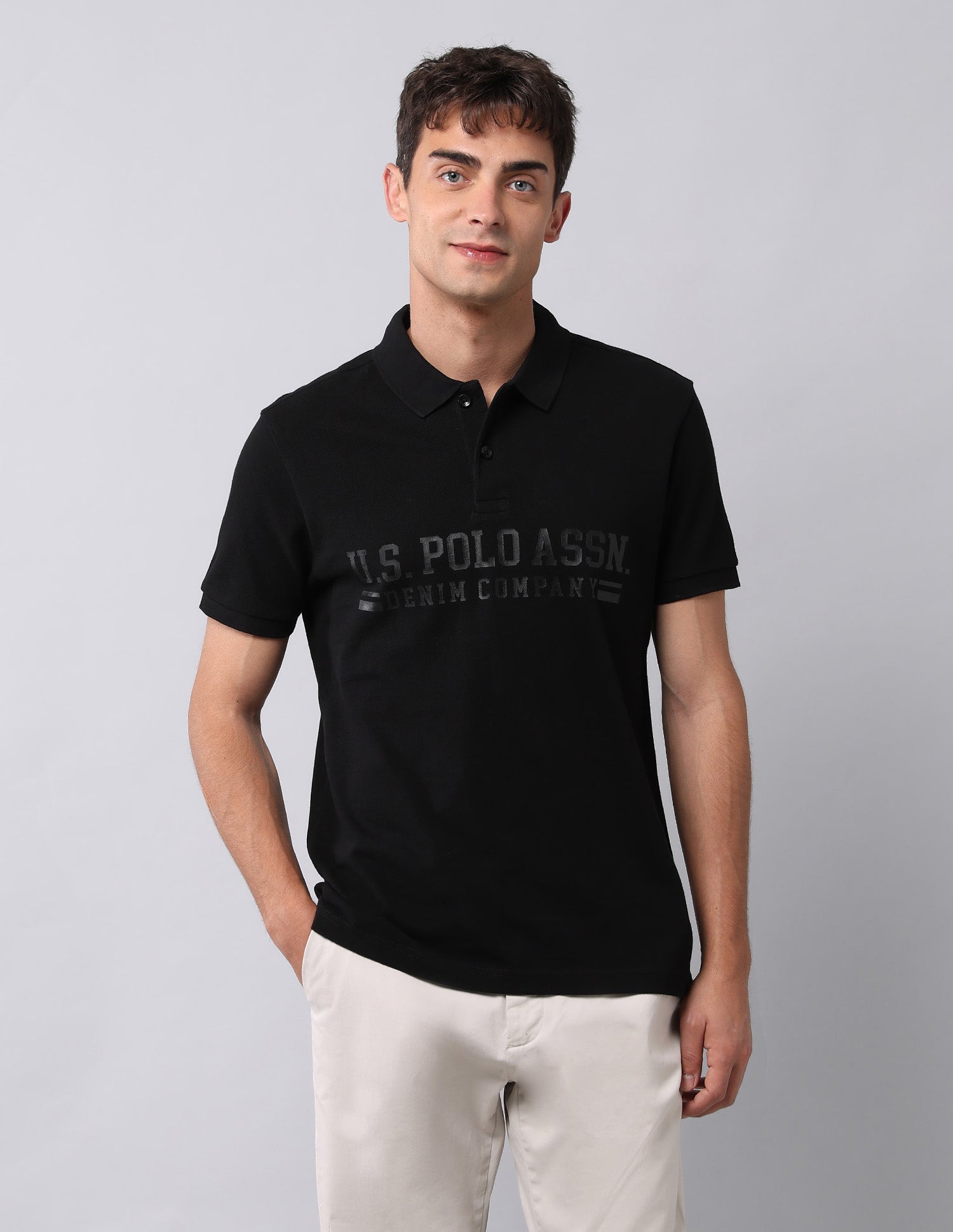 Brand Printed Muscle Fit Polo Shirt Black - U.S. POLO ASSN. | Large