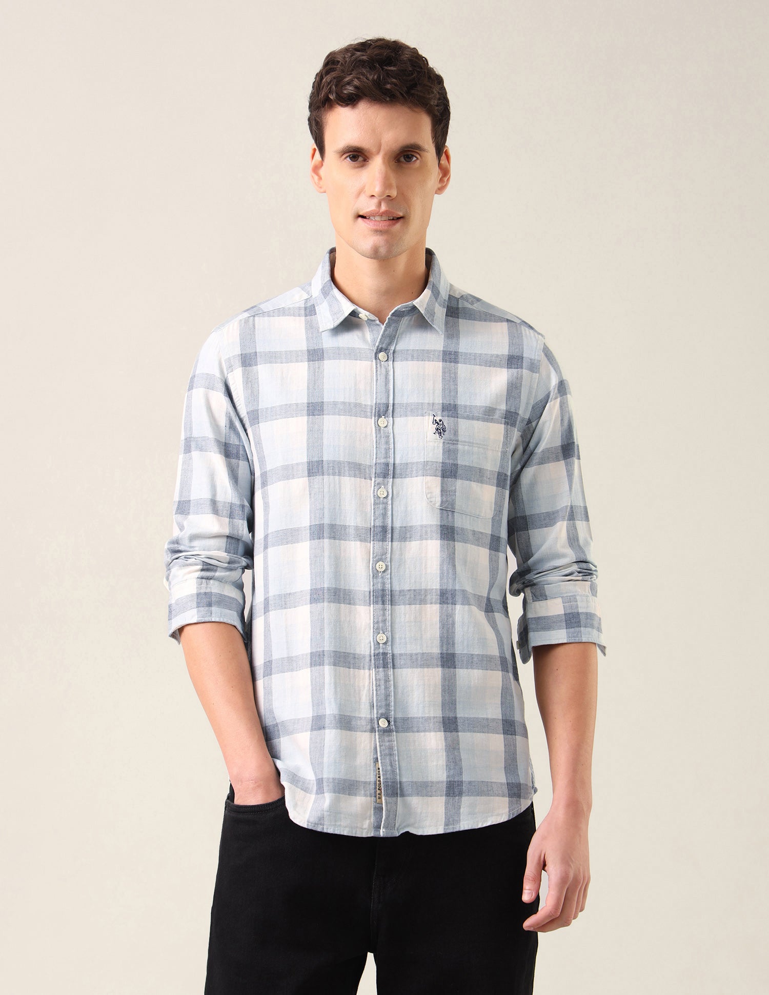 Grid Tattersall Checked Twill Shirt Blue - U.S. Polo Assn. India | Large