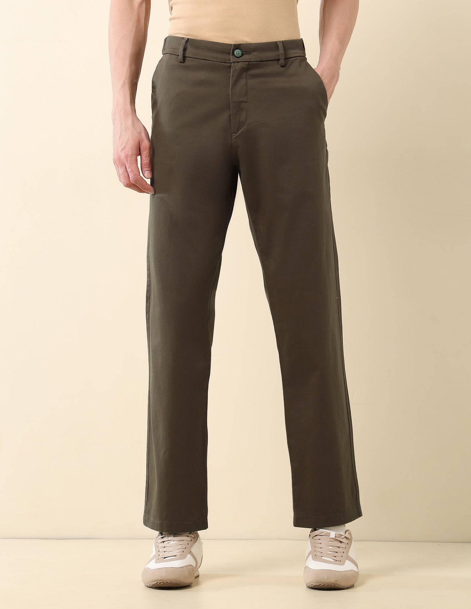 Riley Straight Fit Satin Trousers Dark Olive - U.S. Polo Assn. India | Large