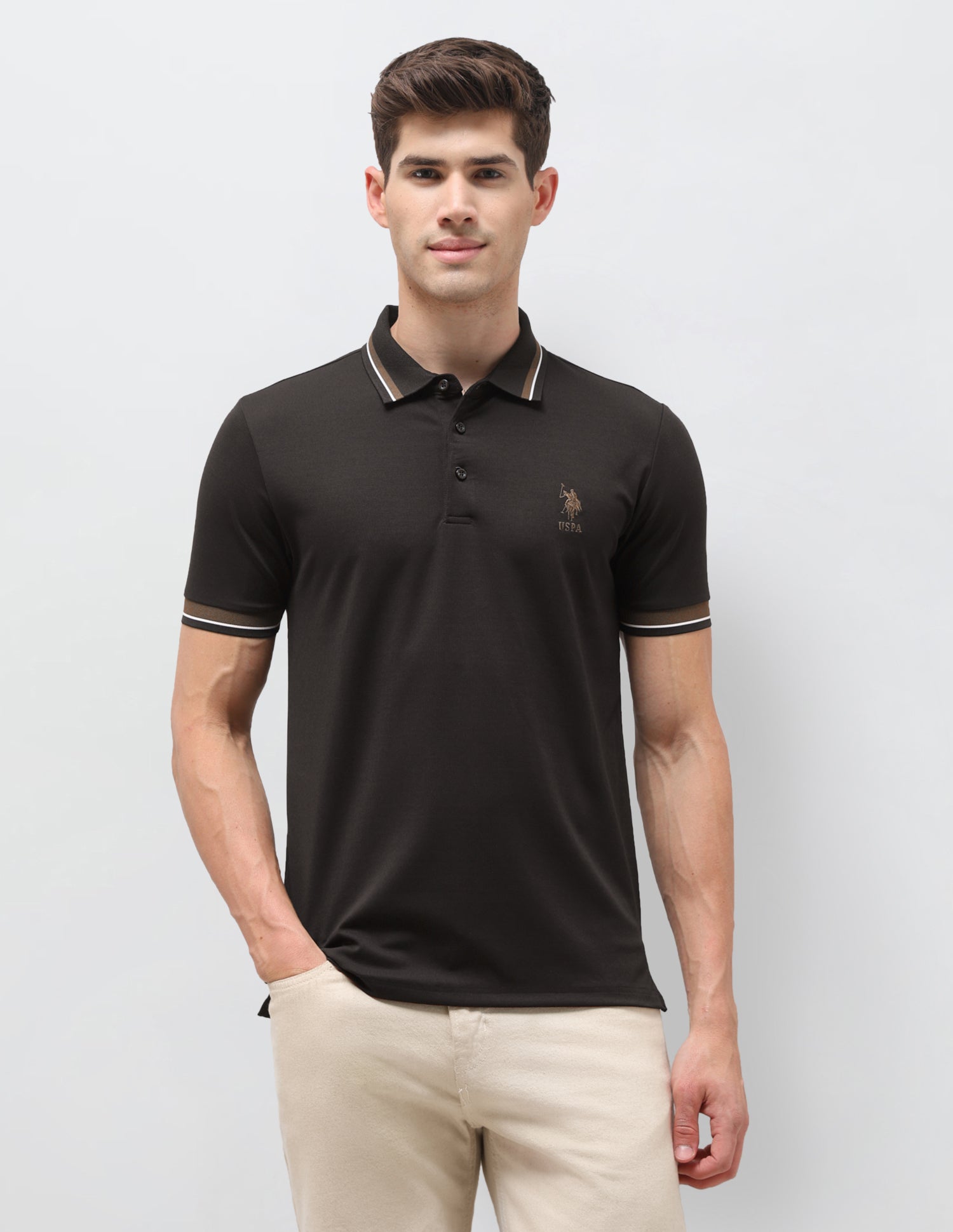 Solid Slim Fit Polo Shirt Dark Brown - U.S. Polo Assn. India | Large