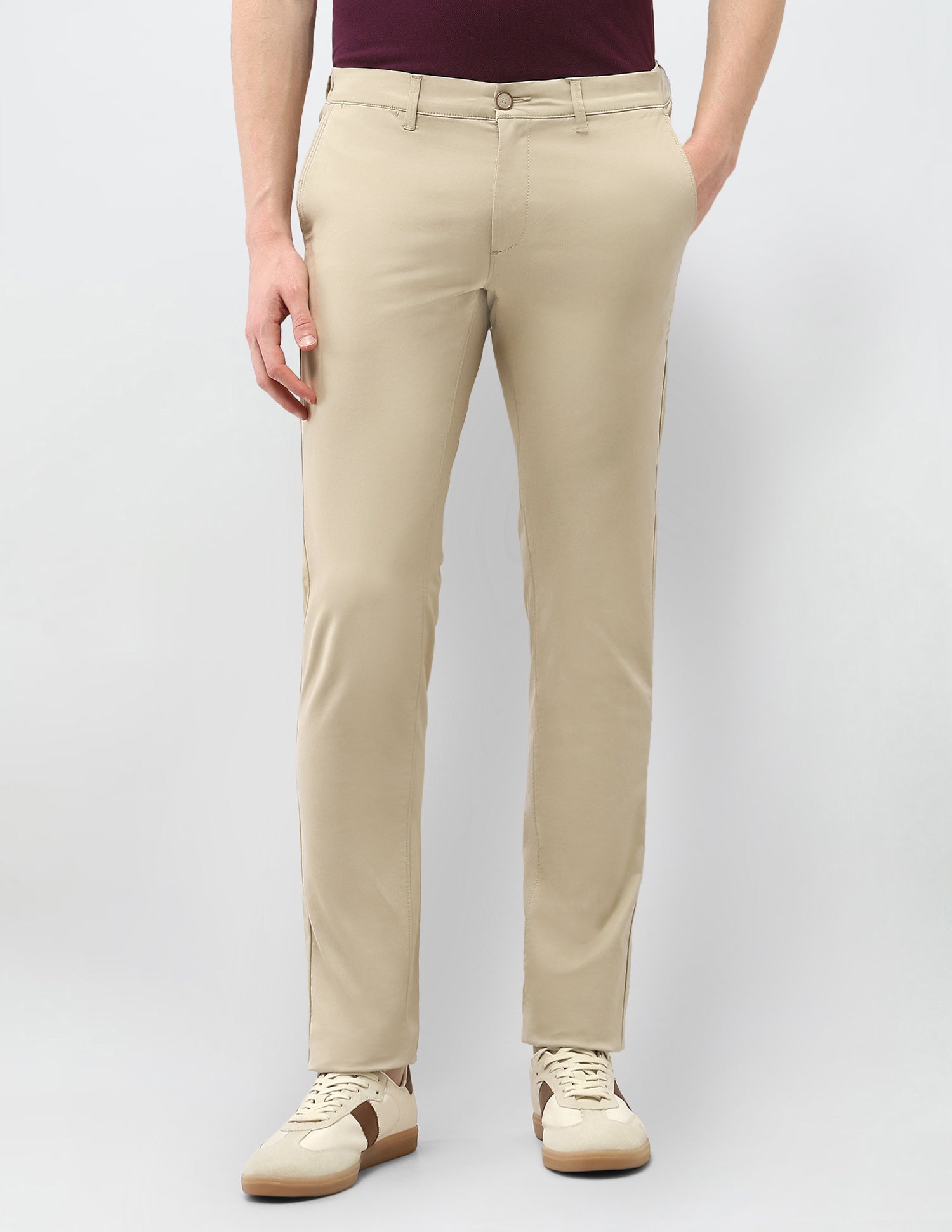 Denver Slim Fit Satin Trousers Light Kahki - U.S. Polo Assn. India | Large