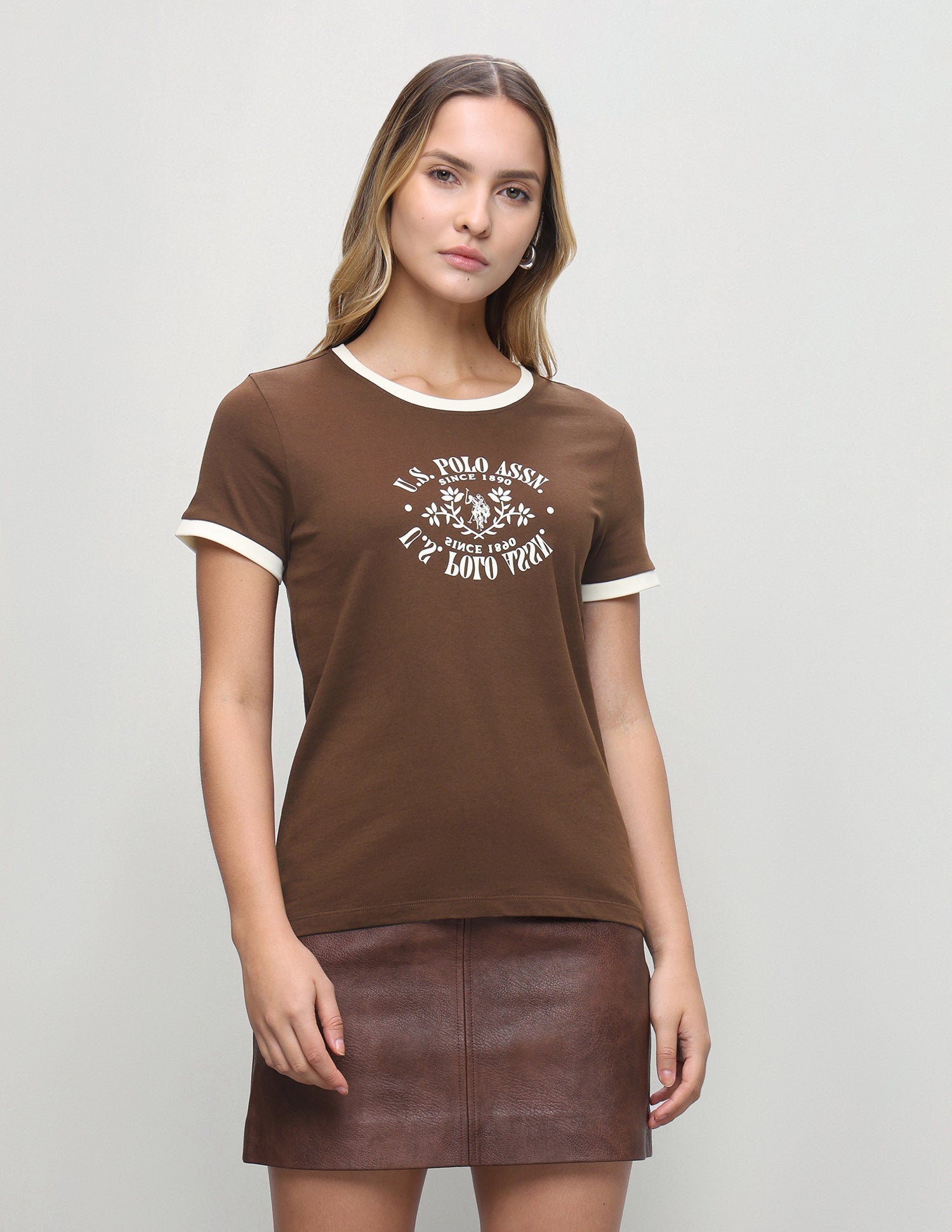 Graphic Brand Printed Regular Fit T-Shirt Brown - U.S. Polo Assn. India | Large