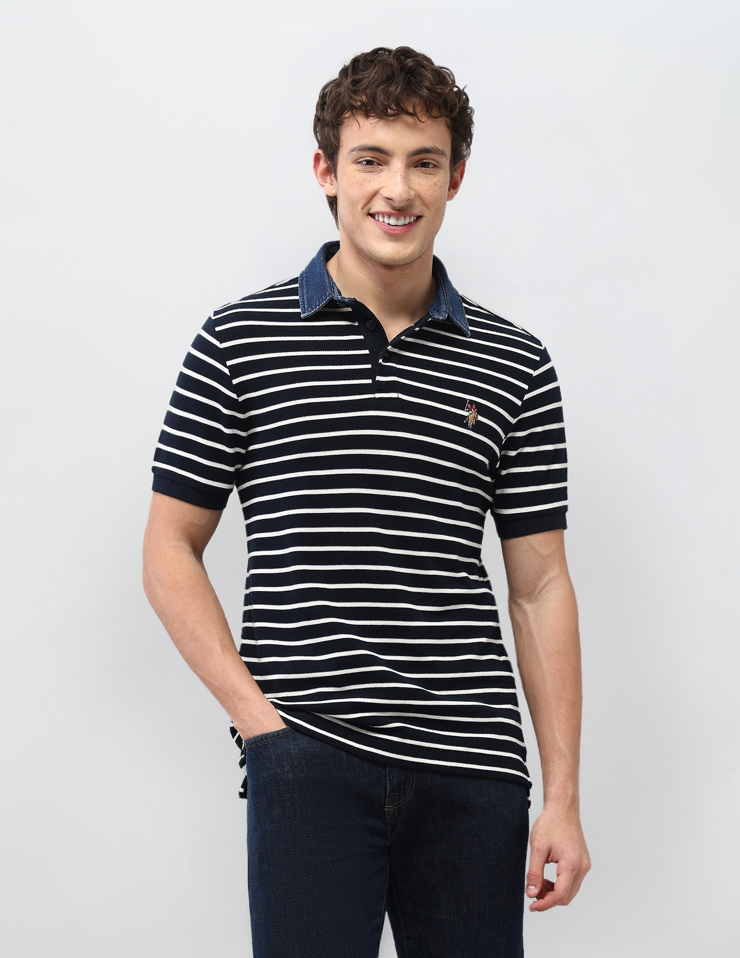 Horizontal Striped Motel On The Coast Polo Shirt Navy - U.S. Polo Assn. India | Large