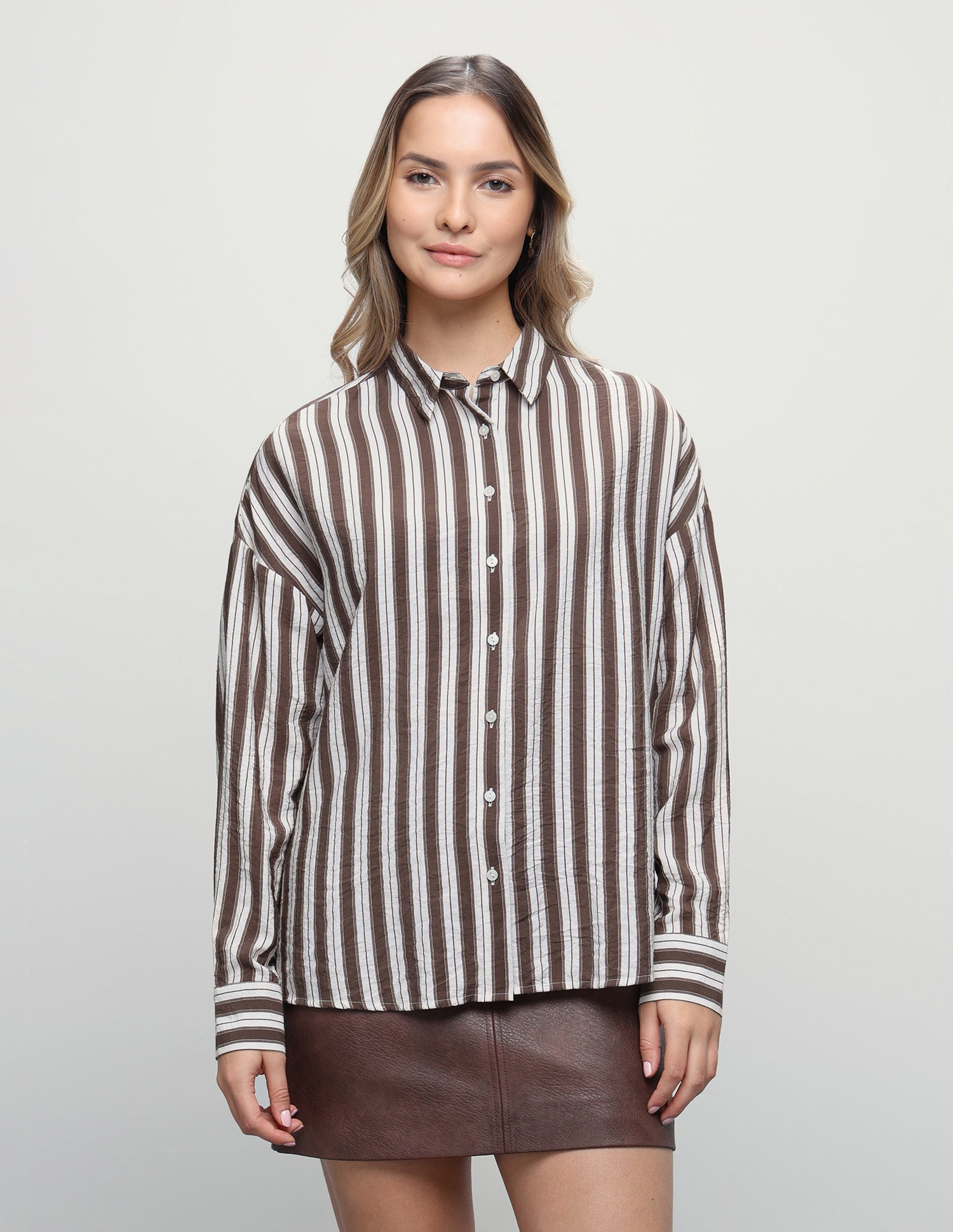 Vertical Striped Regular Fit Shirt Dark Brown - U.S. Polo Assn. India | Large