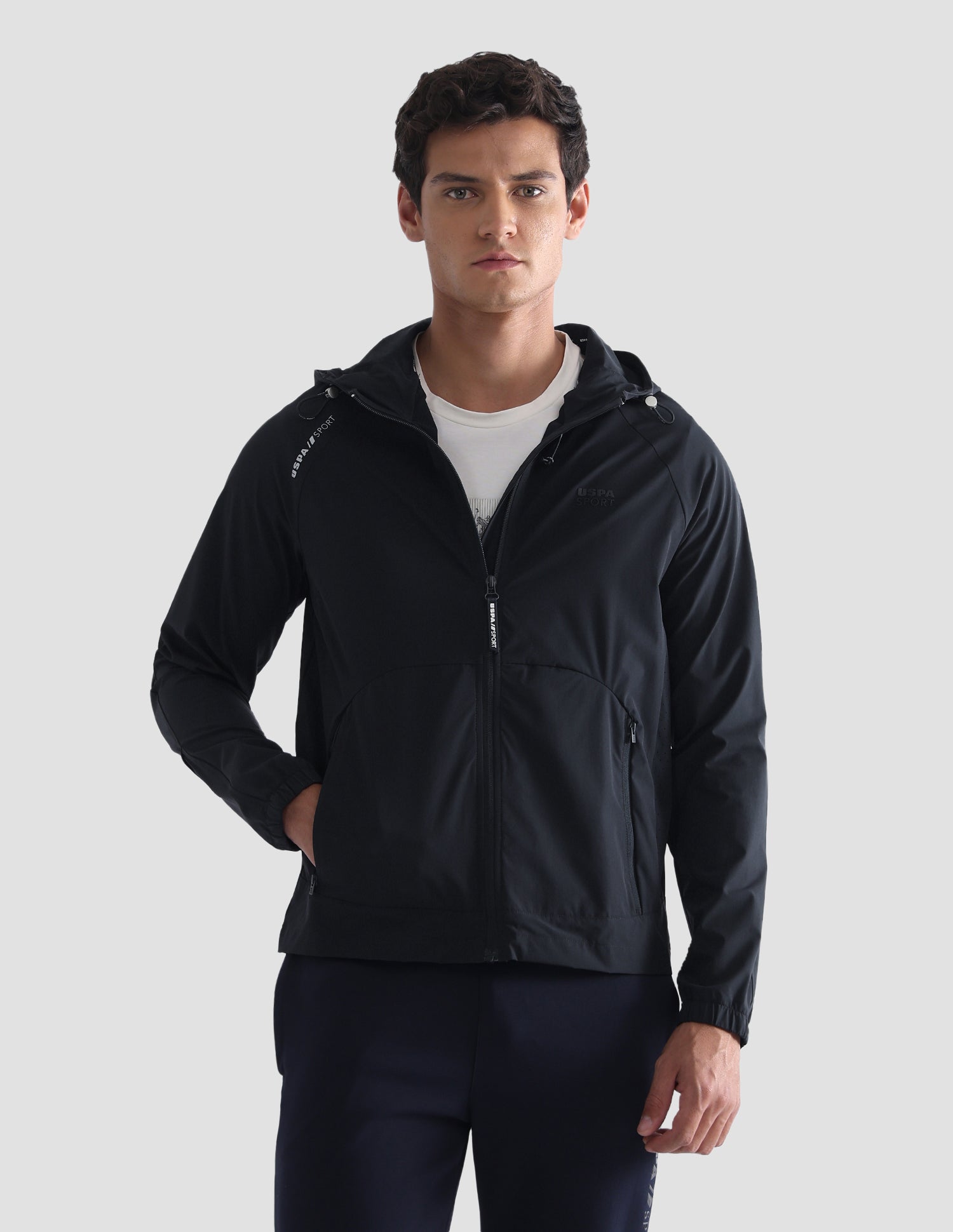Solid Hooded Active Jacket Navy - U.S. Polo Assn. India | Large